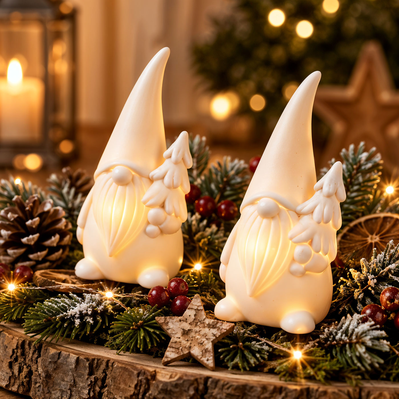 2er Set LED Deko Figur Weihnachtsmann H15cm Porzellan Weihnachtsdeko Tischdeko
