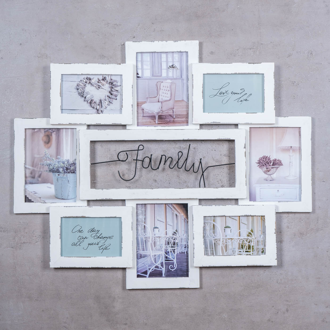 Bilderrahmen 68x56cm 8 Fotos Family Echtholz Weiß Fotorahmen Shabby Chic Deko