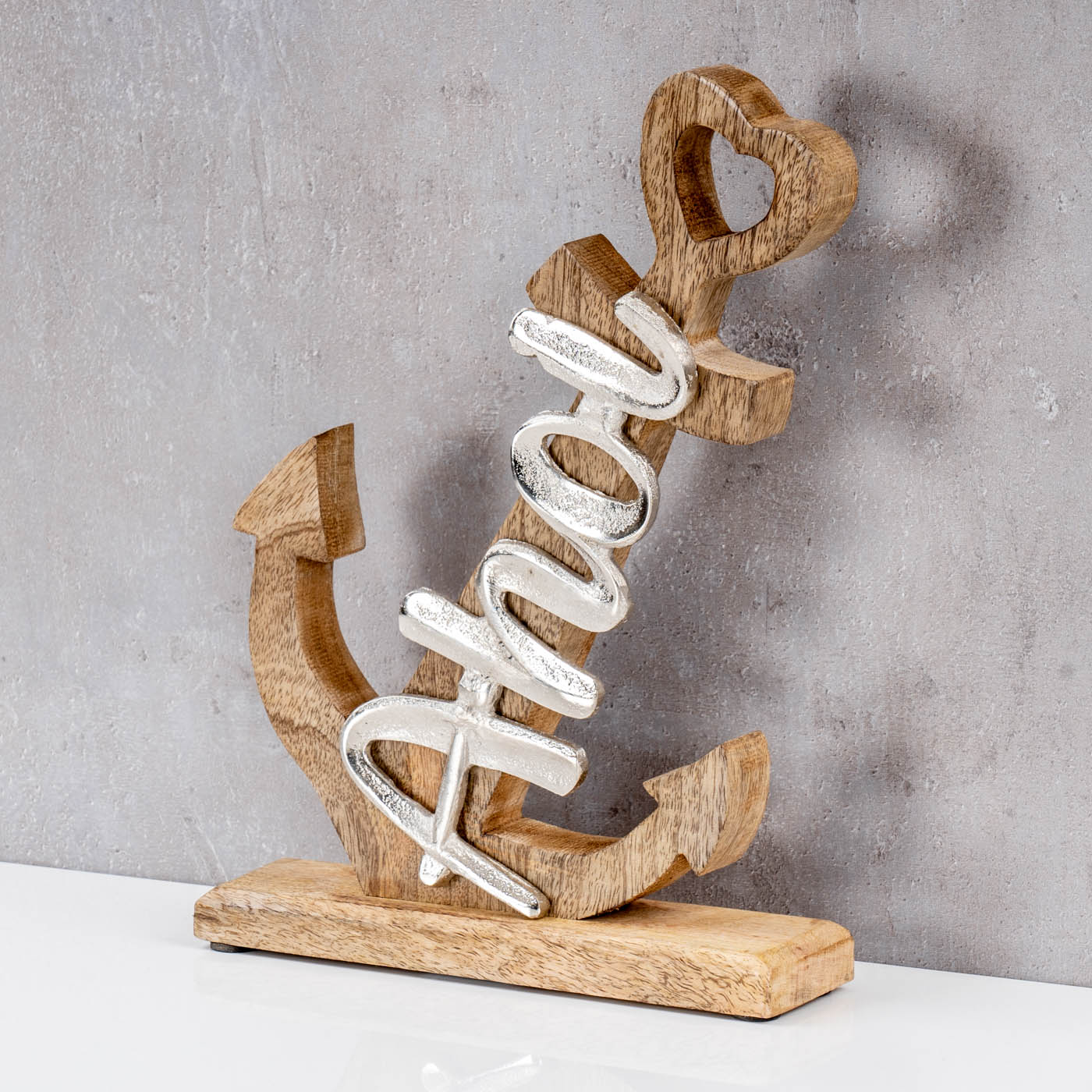 Anker Skulptur H28cm Silber Mango Holz Tischdeko Aufsteller Geschenk Maritim
