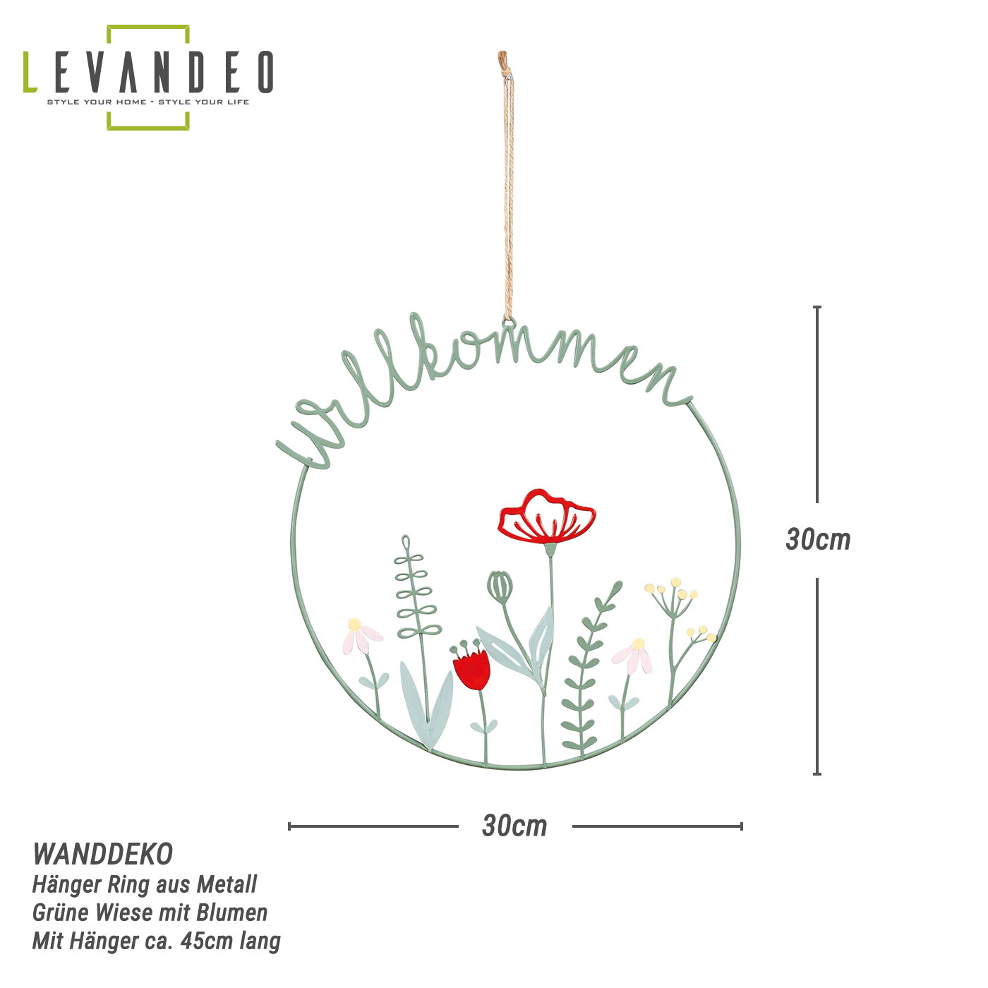 Willkommen Schild Ø30cm Türkranz Frühling Grün Wiese Türschild Wandbild Deko
