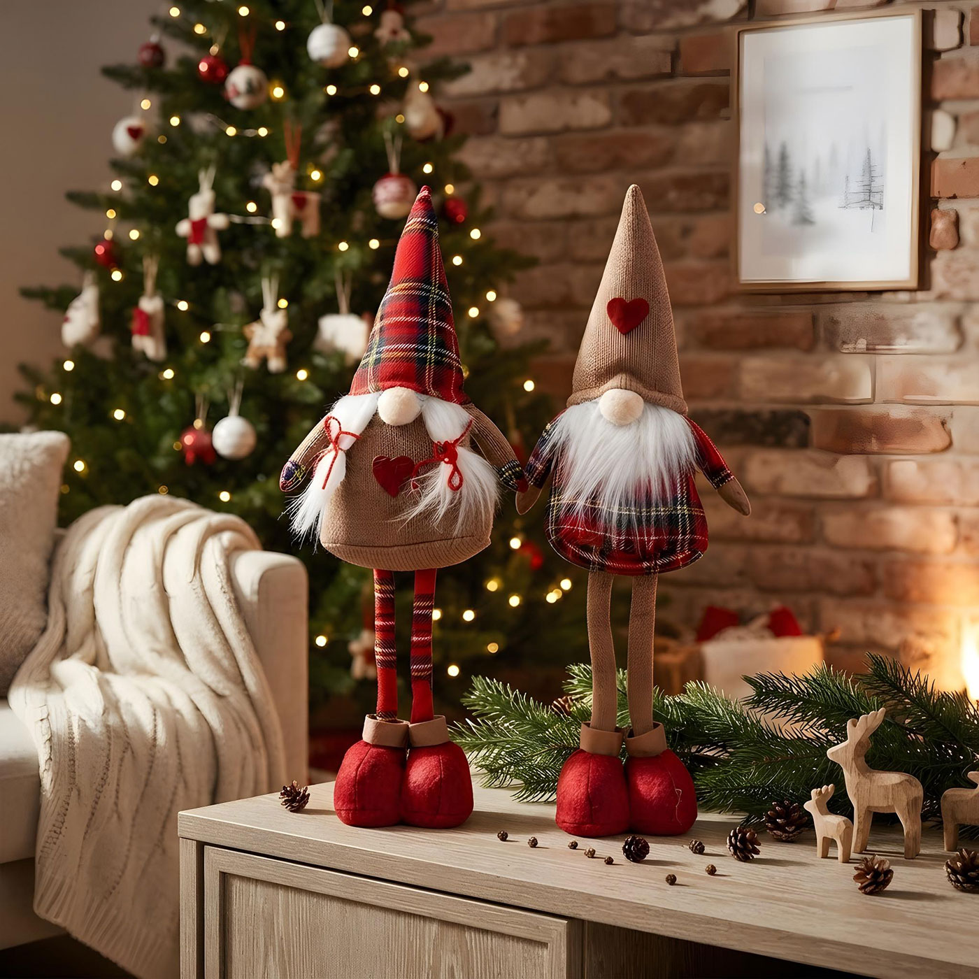 2er Set Weihnachtswichtel H45cm Deko Figuren Rot Braun Weihnachtsdeko Zwerg