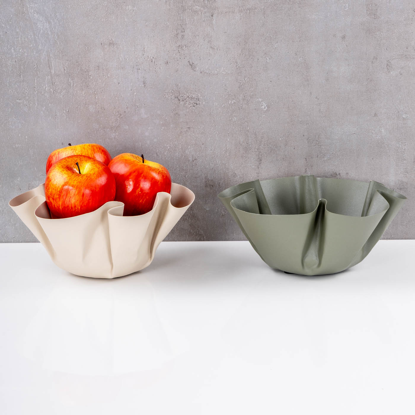 2er Set Metallschale B22cm Beige Grün Dekoschale Schüssel Boho Deko Tischdeko