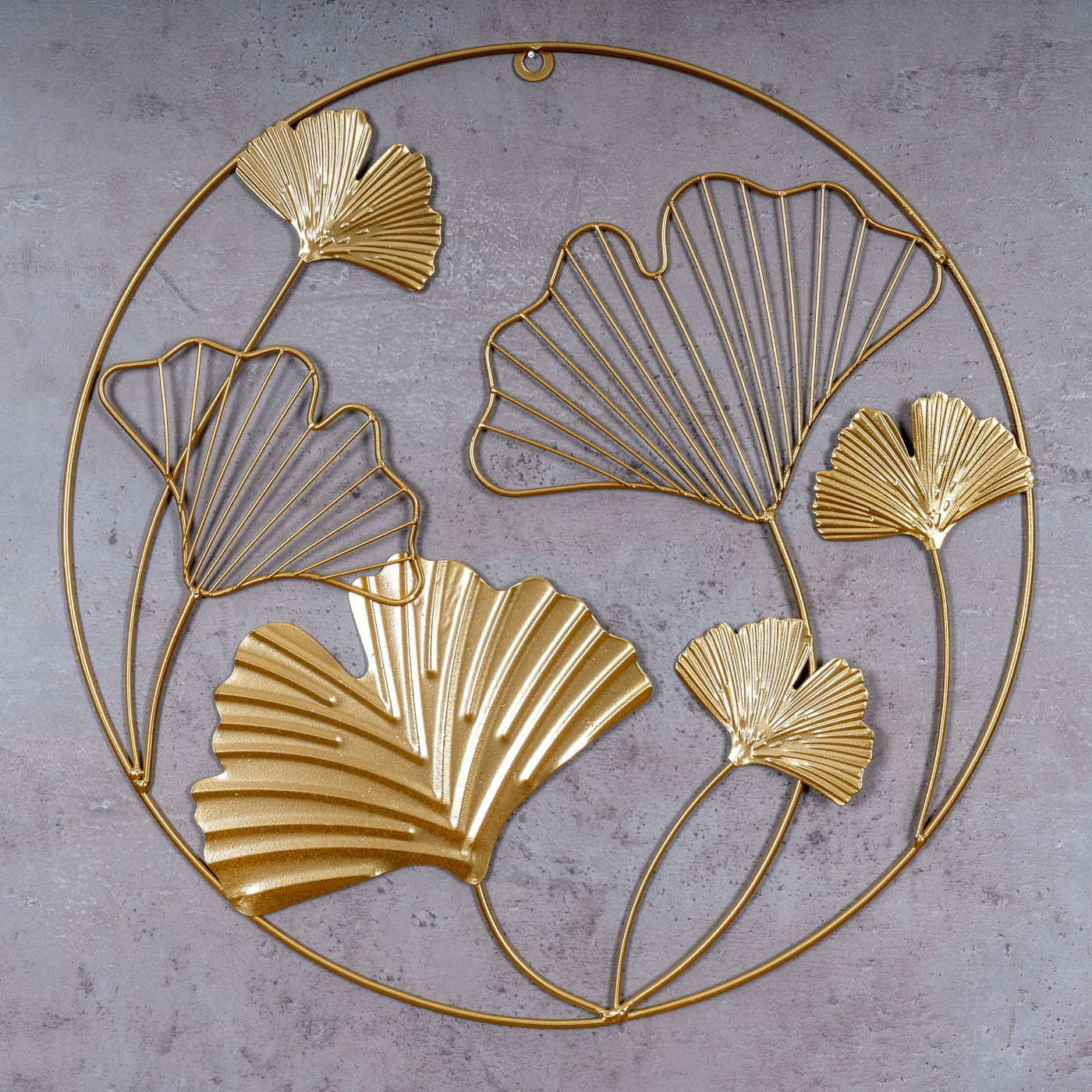 Wandbild Ø40cm Ginkgo Gold Metall Wanddeko Wandhänger Dekoration Wandobjekt Deko