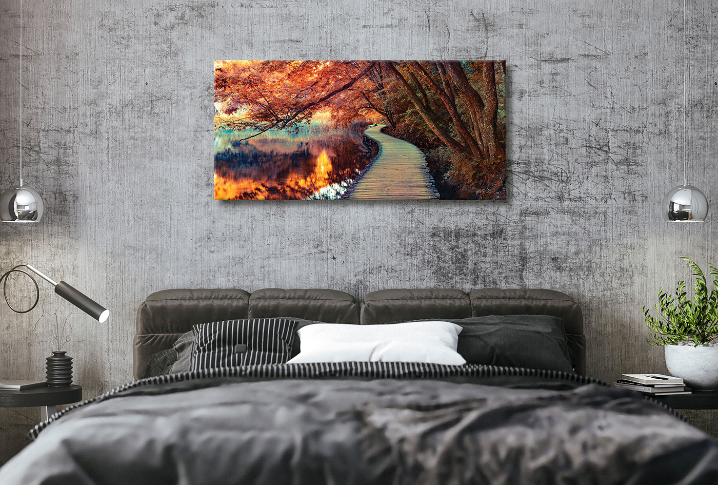 XXL Wandbild 115x55cm Leinwand Herbstfarben Wald Herbst Bild Kunstdruck Deko