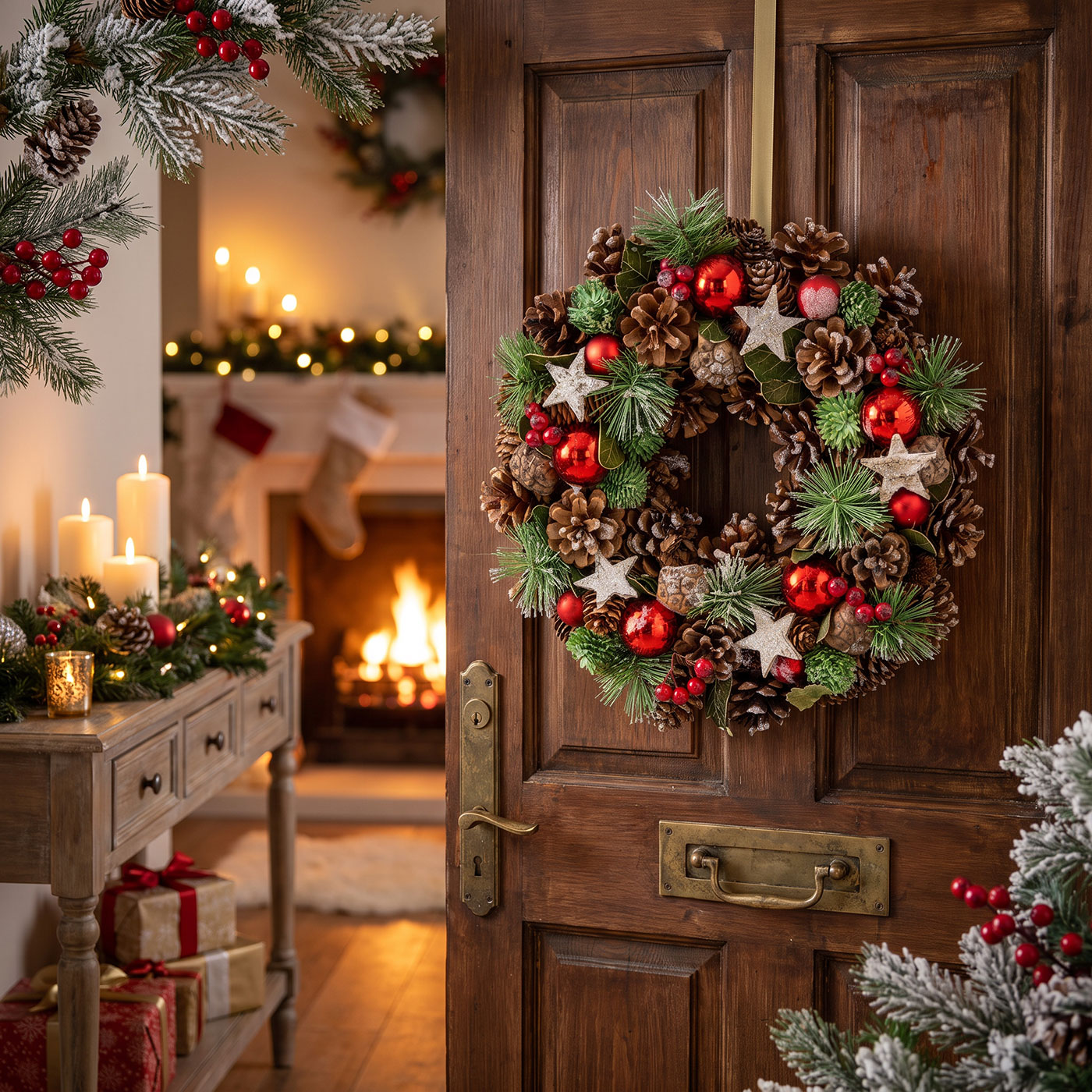 Weihnachtskranz 34cm Türkranz Tischdeko Weihnachten Zapfen Adventskranz Deko