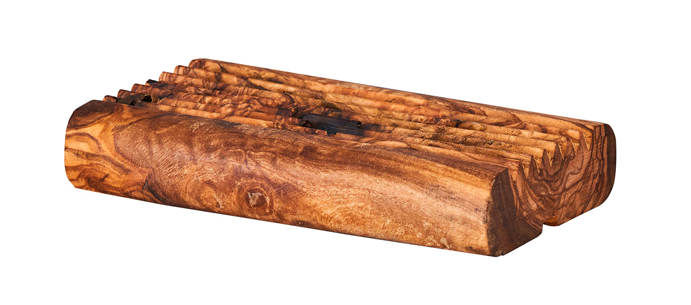 Olivenholz-Seifenschale ca.12x8cm Geriffelt Seifenhalter Badzubehör Holz Natur Unikat