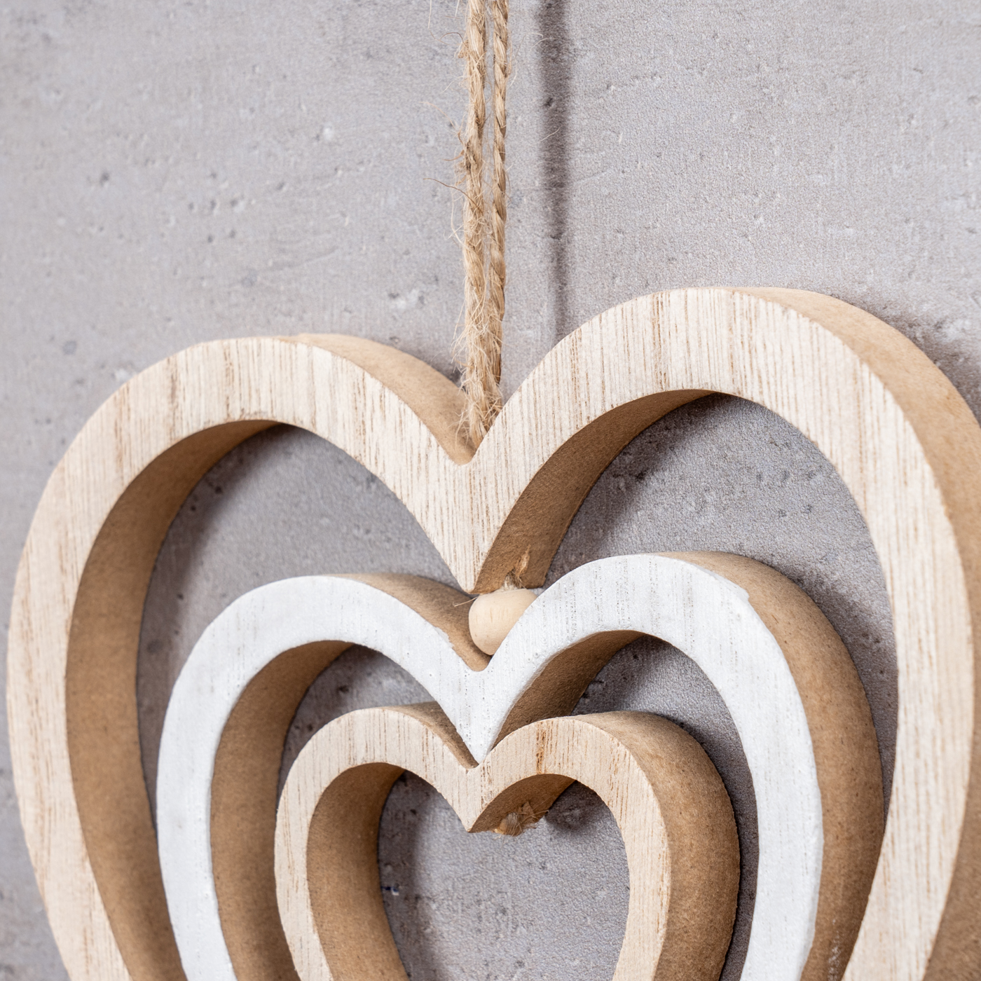 Deko Herz Mobile H15cm Windspiel MDF Holz Natur Weiß Holzherz Hängedeko Deko
