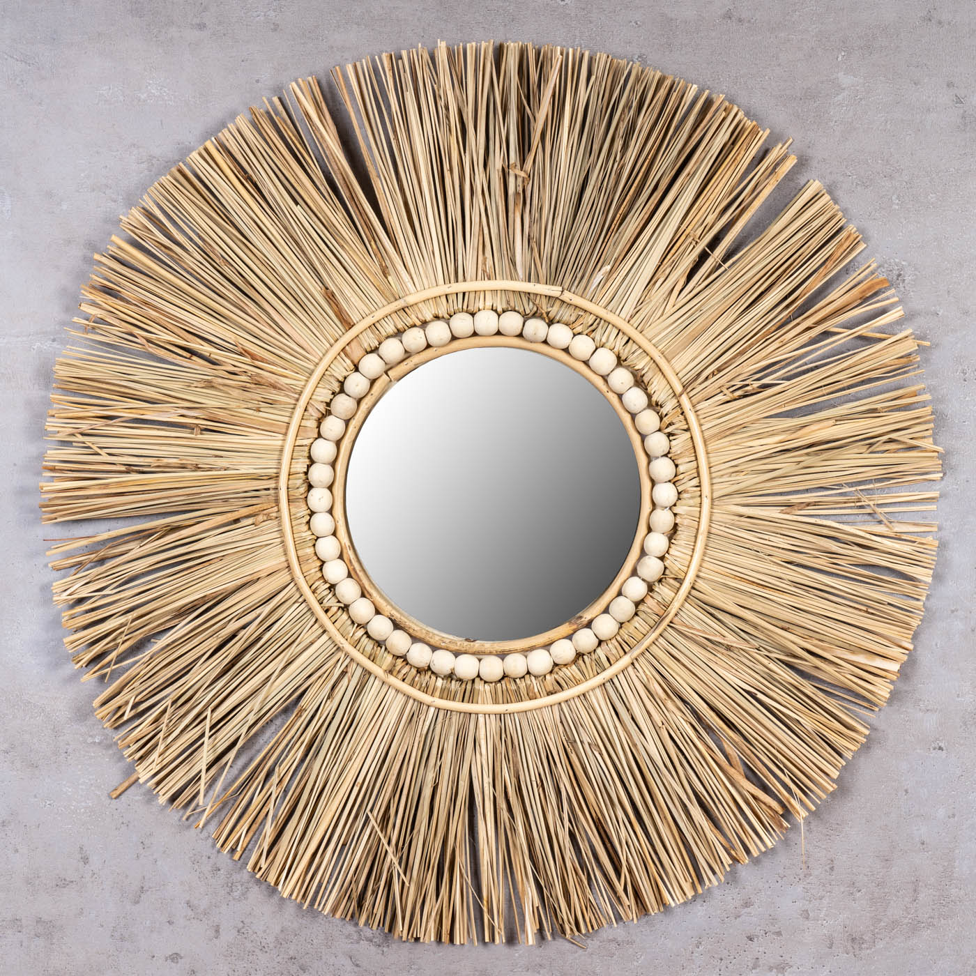 Spiegel Seegras Ø 55cm Wandspiegel Rund Flurspiegel Wanddeko Boho Deko Natur