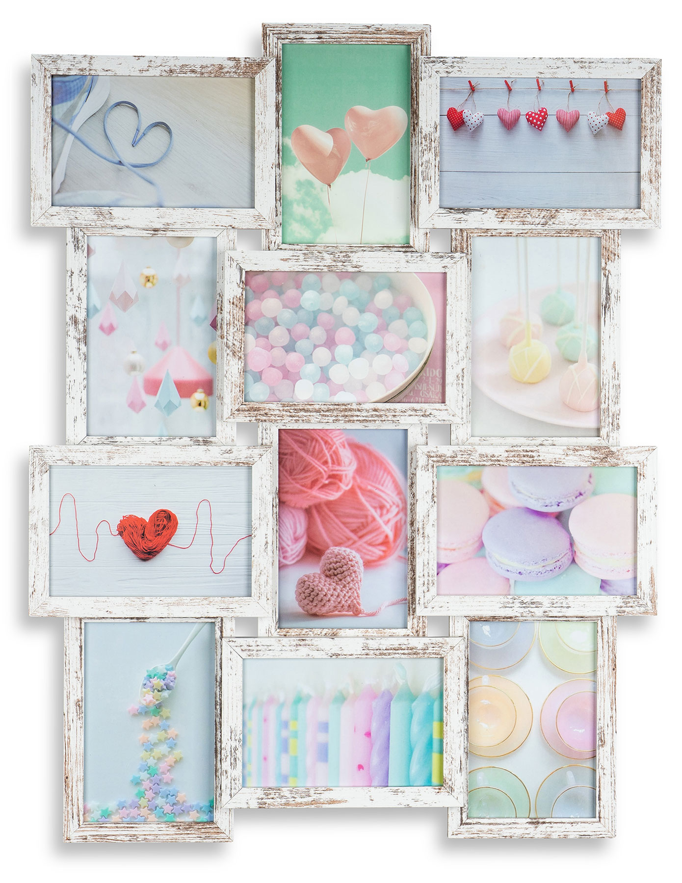 levandeo Bilderrahmen Collage 45x58cm 12 Fotos 10x15 Shabby Chic MDF Holz Glas