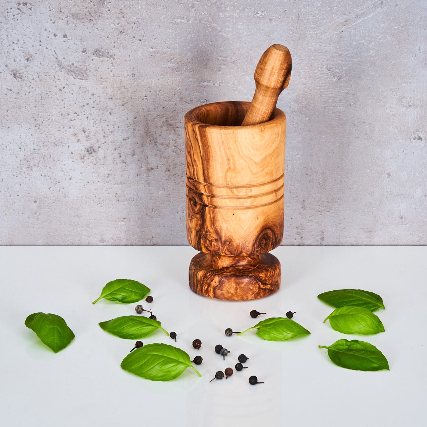 Mörser H12cm Olivenholz Holzmörser Stößel zylindrisch Holz Gewürzmühle Küche Natur Unikat