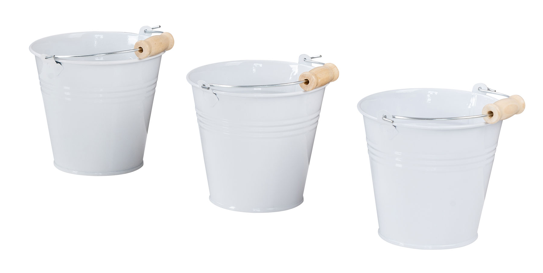 3er Set Pflanztopf Metall H10cm Weiß Kräutertopf Mini Eimer Verzinkt Blumentopf