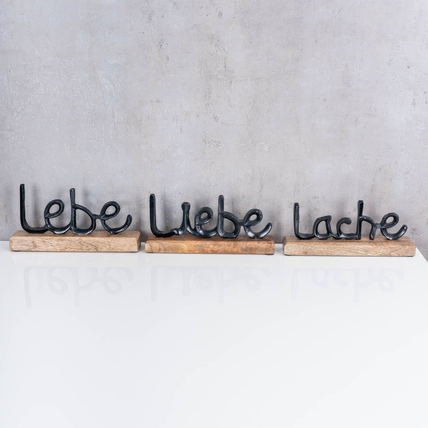 3er Set Schriftzug Lebe Lache Liebe L22cm Metall Schwarz Mango Holz Tisch-Deko