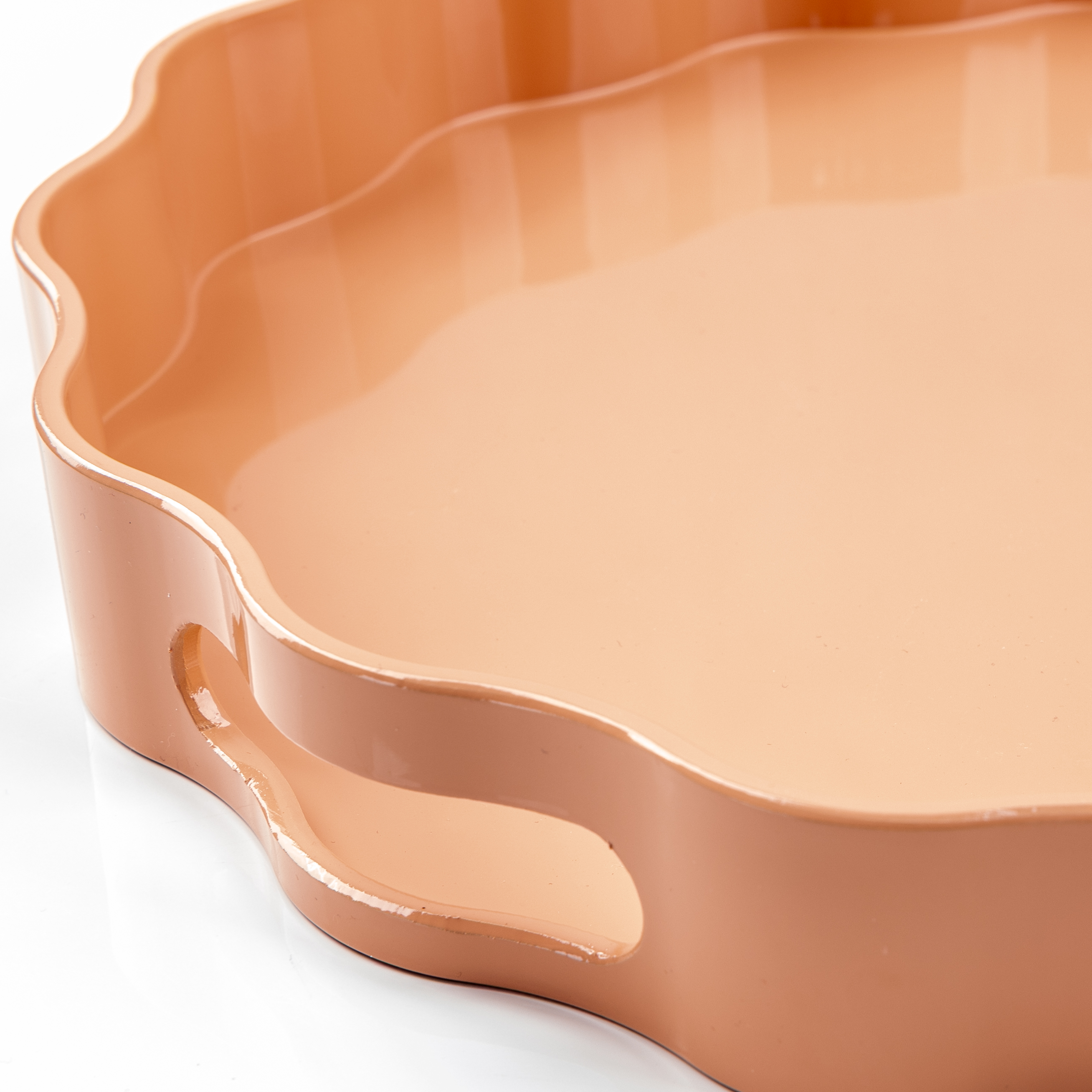 Deko Tablett mit Griffen 33cm Rund Pastell Apricot Serviertablett Welle Tischdeko