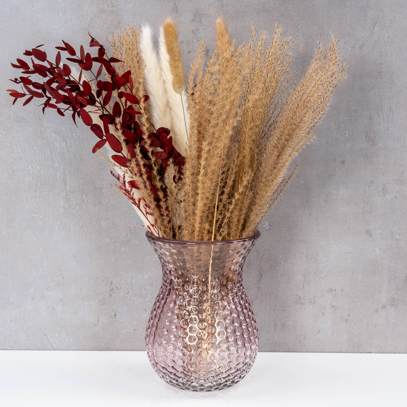Vase Retro Rosa Glas Blumenvase Dekovase Glasvase Blumendeko Frühling Tischdeko