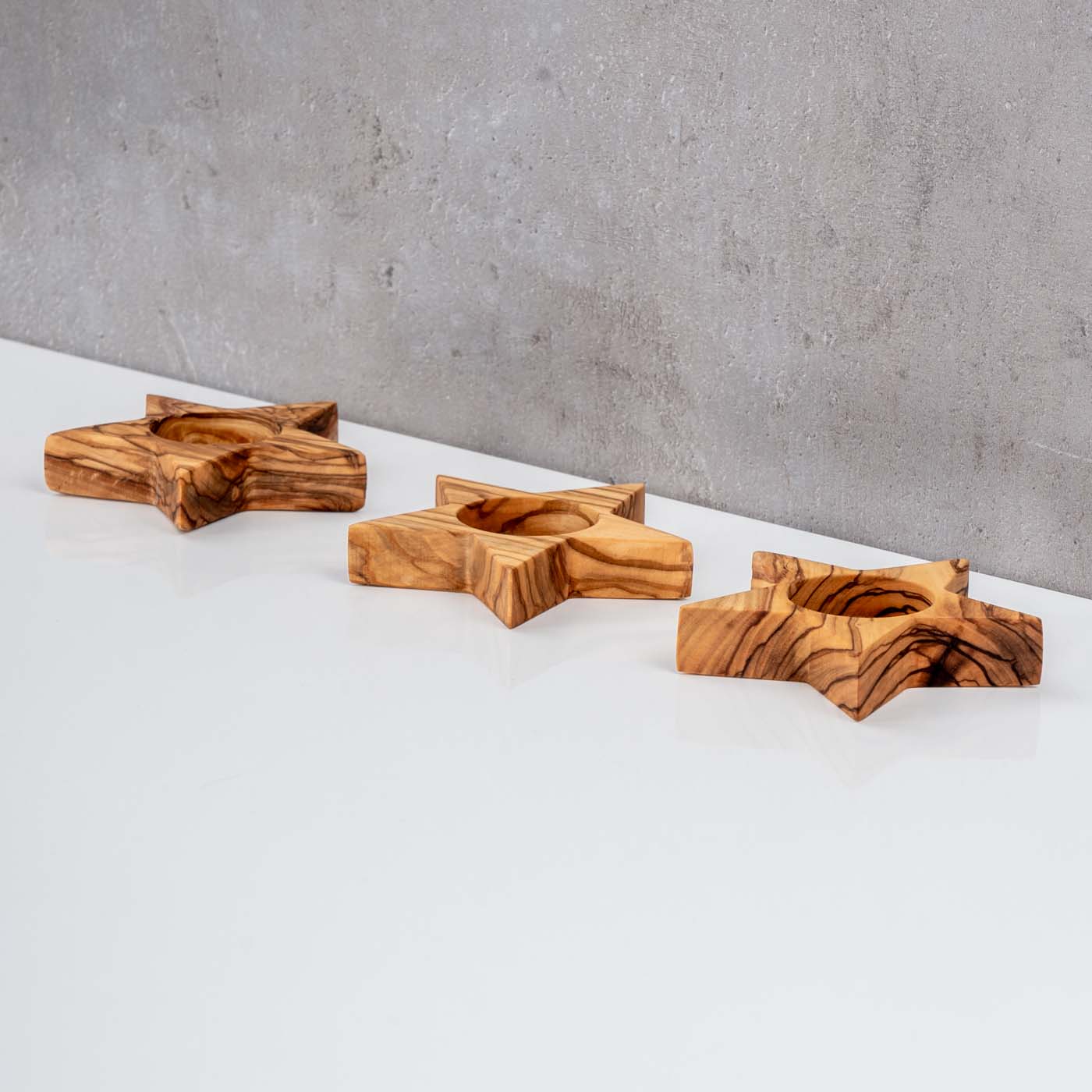 3er Set Teelichthalter Olivenholz Stern Natur Kerzenhalter Holz Tischdeko Unikat