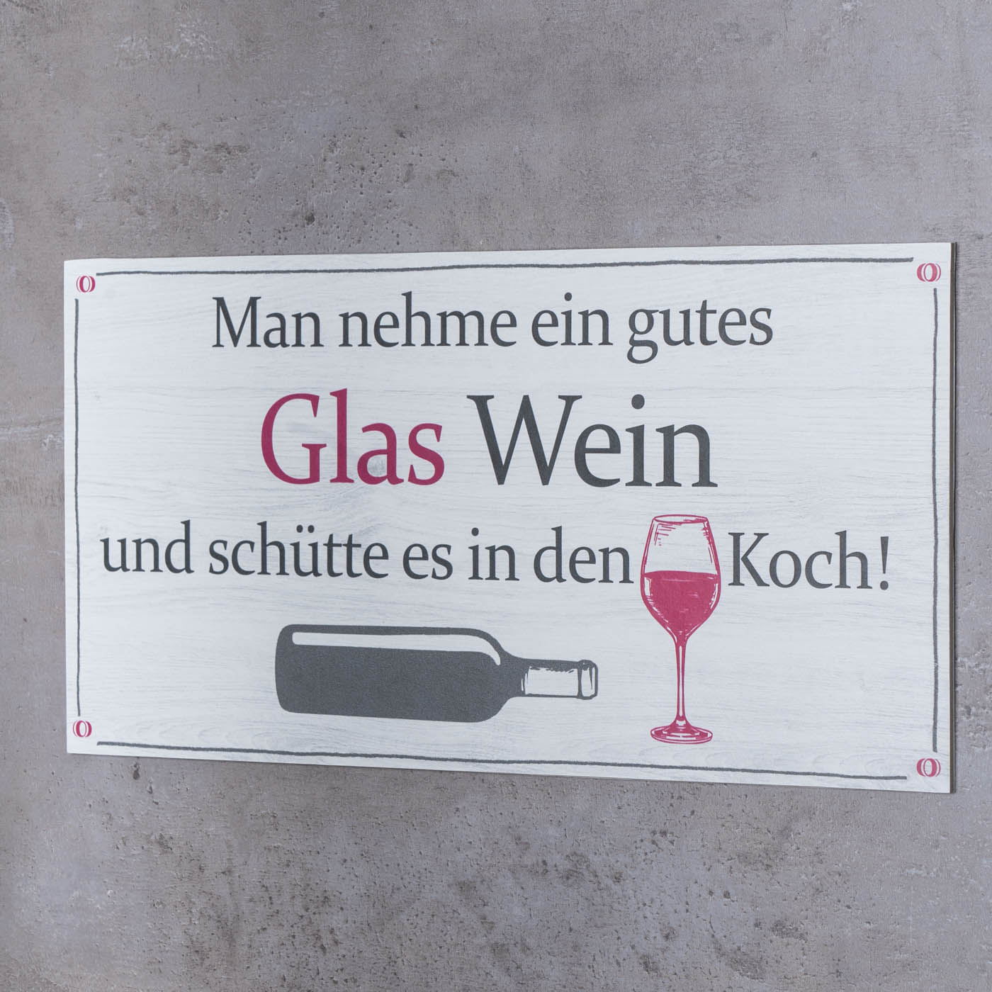Wandbild 40x20cm Wein Spruch Koch Küche Deko Wandschild Wanddeko Bild Küchendeko