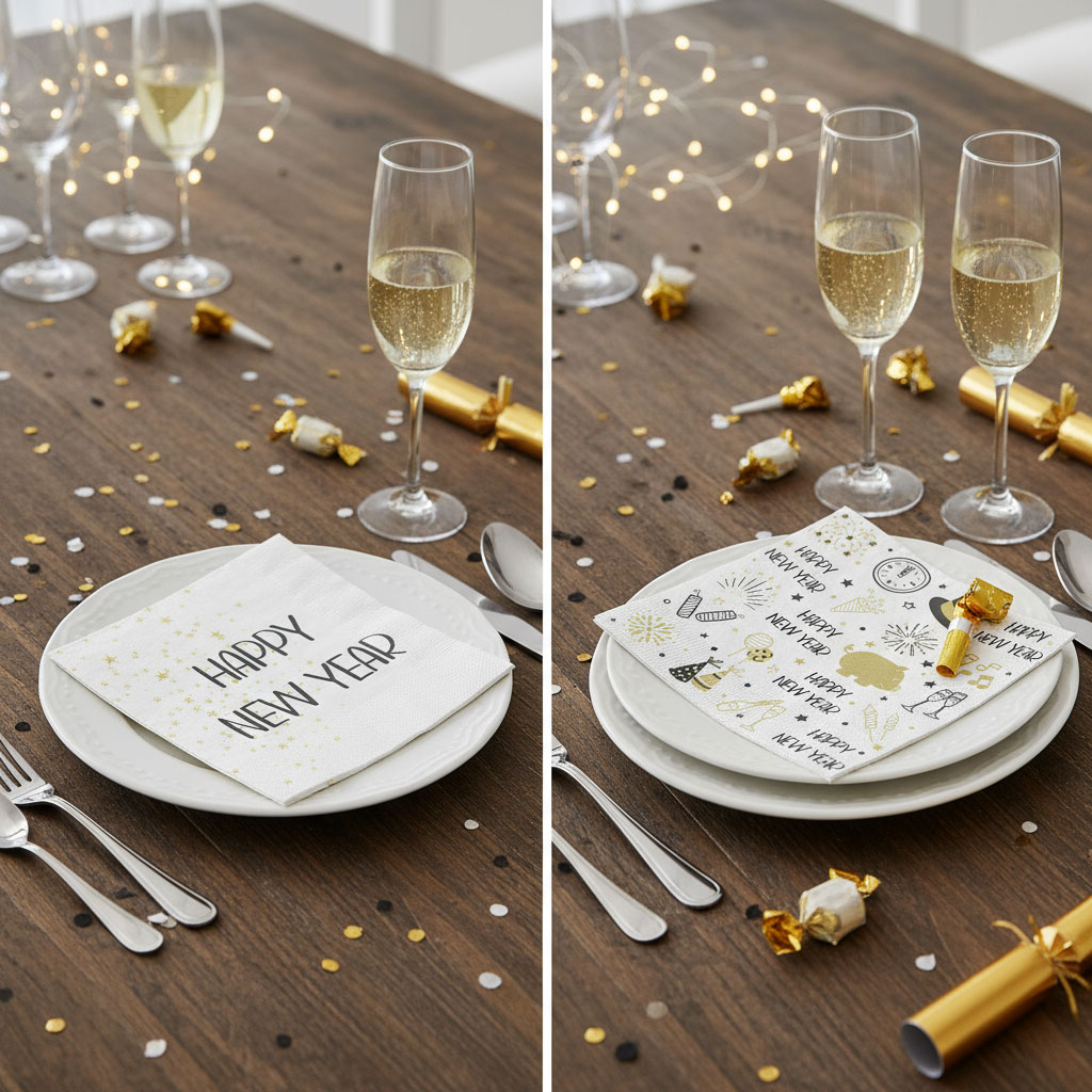 40 Stück Silvester Deko Servietten Happy New Year Weiß Schwarz Gold Tischdeko