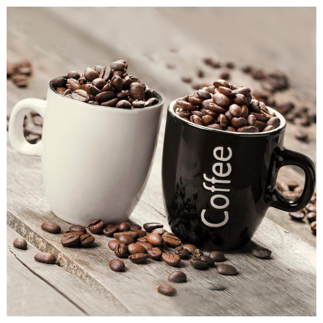 levandeo Glasbild 30x30cm Wandbild Glas Kaffeetasse Küche Bohnen Coffee