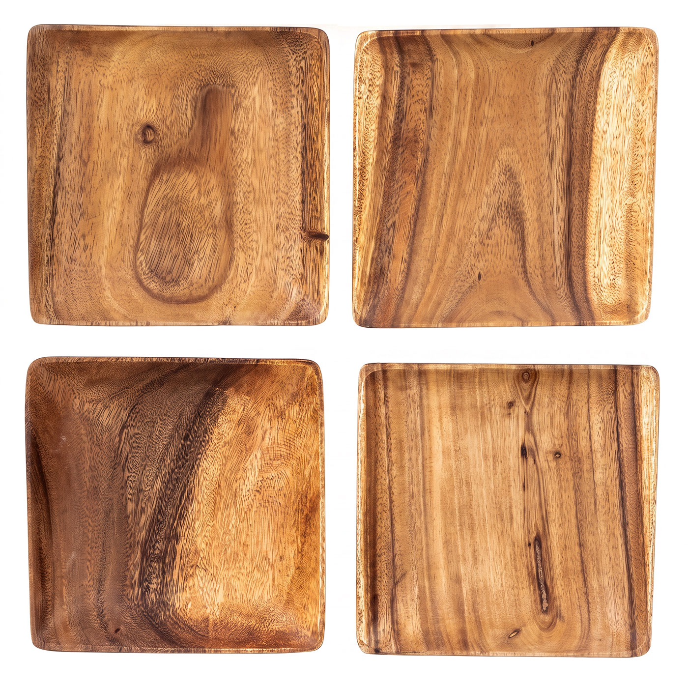 4er Set Holzteller Akazienholz 20x20cm Holzschale Dekoschale Tischdeko Obstschale