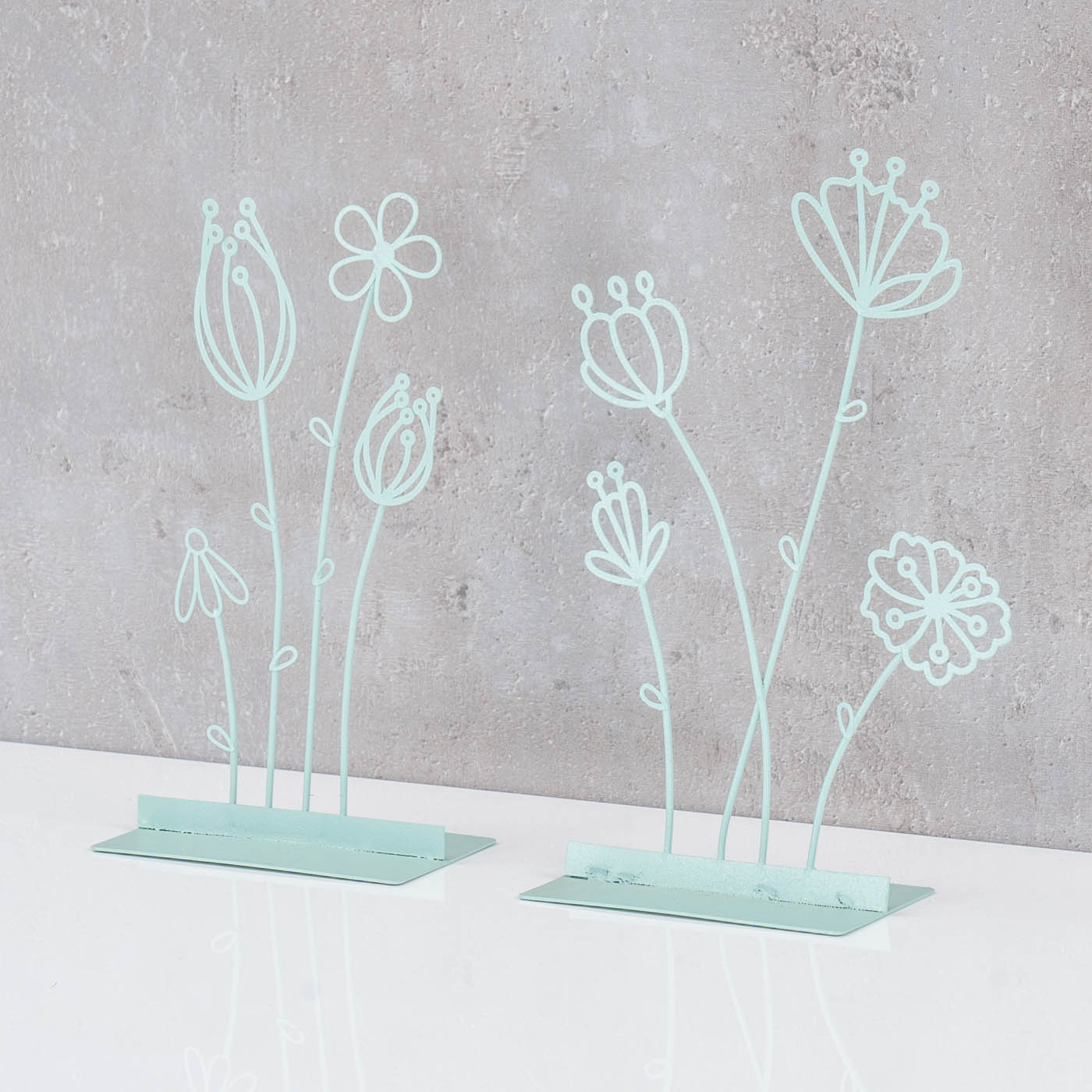 2er Set Metall Blume H18cm Pastell Grün Deko-Aufsteller Tischdeko Boho Vintage