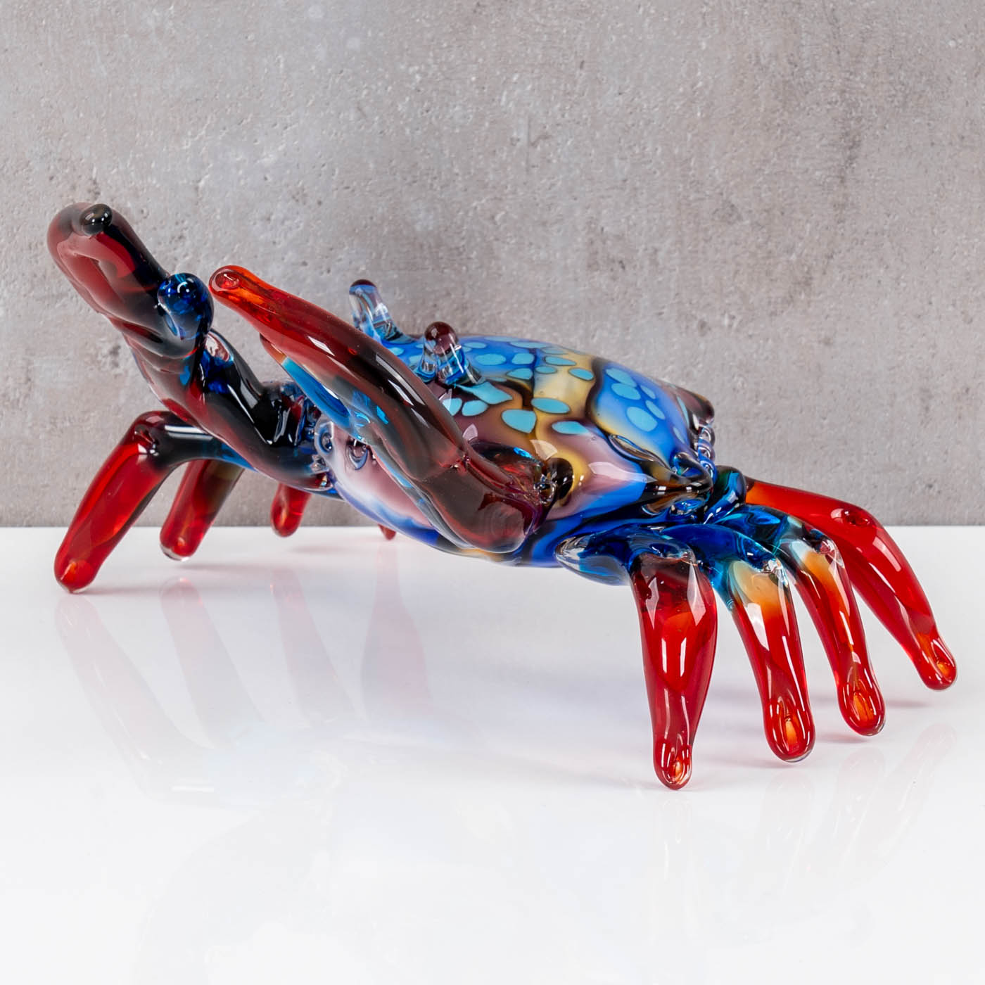 Krabbe Glasfigur 24x13cm Design Skulptur Krebs Handarbeit Glas Deko Unikat