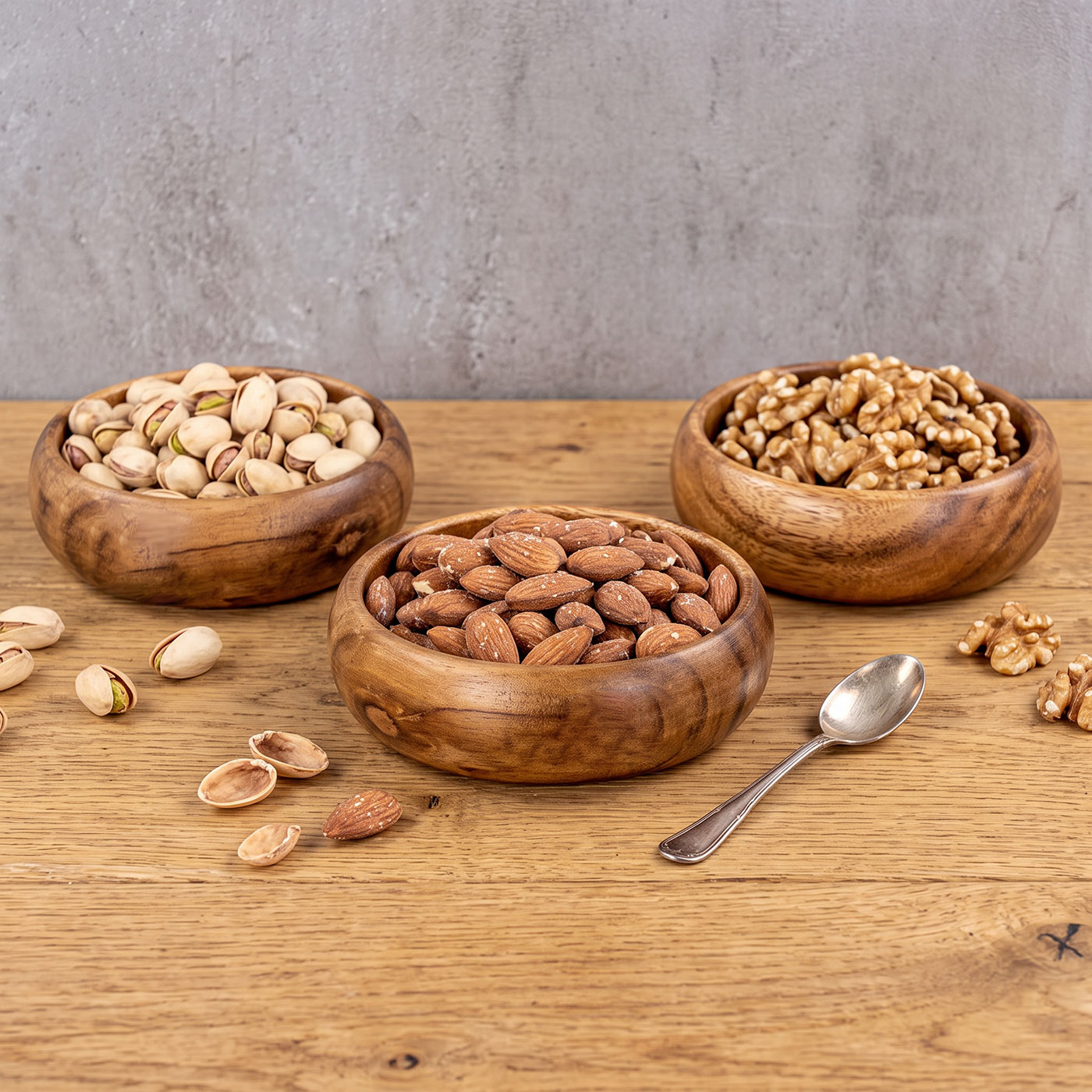 3er Set Snackschale Holz Akazie Ø10cm Design Dip Schale Obstschale Dekoschale