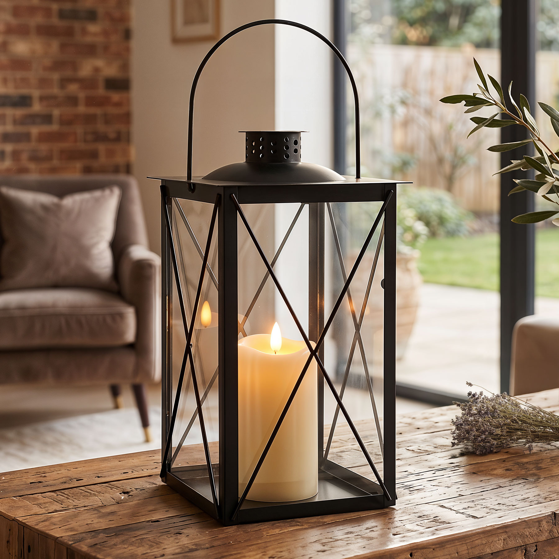 Deko Laterne Schwarz Metall Windlicht H30cm Glas Industrial Design Kerzenhalter