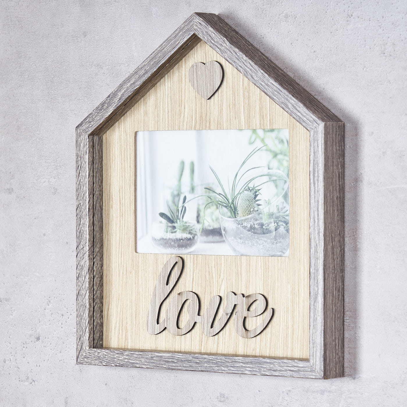 Bilderrahmen 22x26cm Haus MDF-Holz Braun Fotorahmen Bild 10x15cm Love Herz Deko