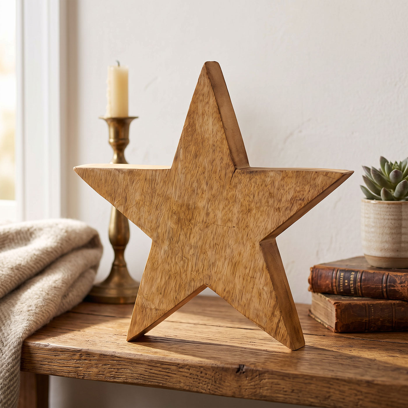 Stern Holzstern Mango 30cm Mangoholz Braun Natur Deko Tischdeko Holzdeko