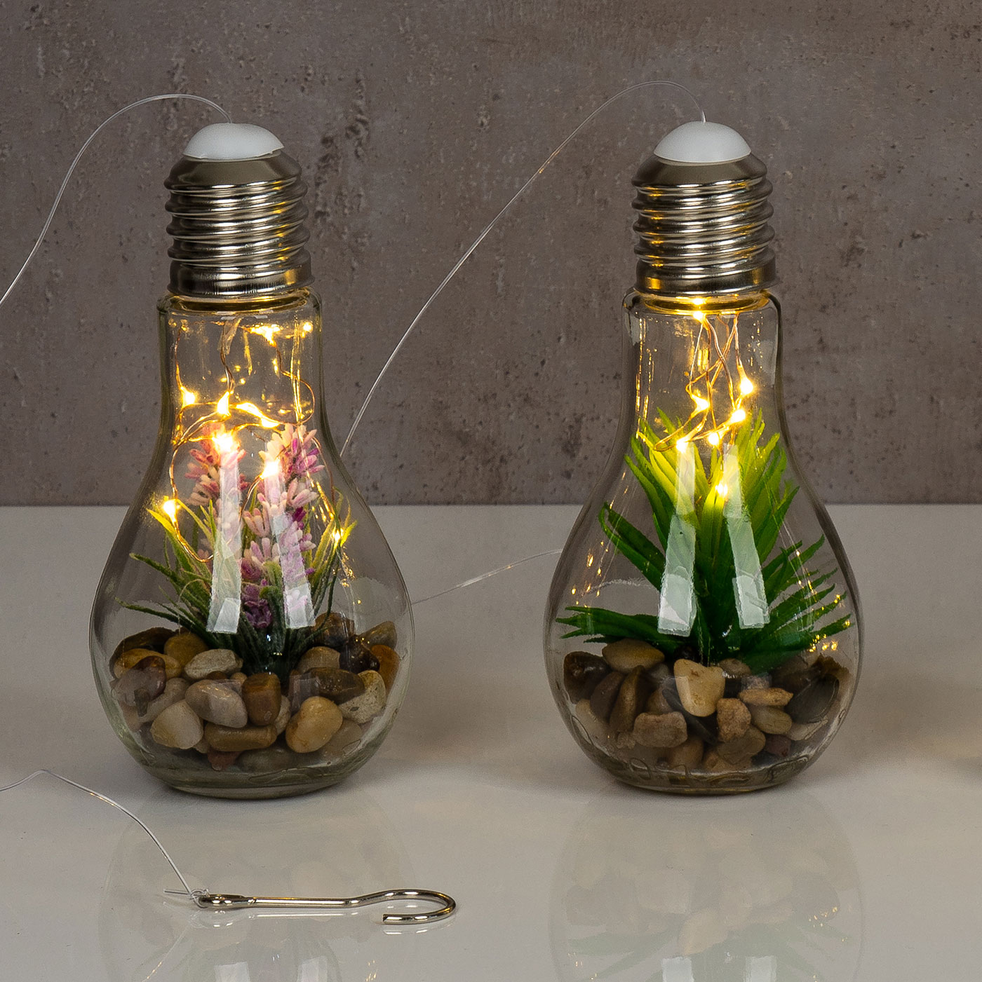 2er Set Sukkulenten Glühbirne Im Glas B x H: 8 x 19 cm LED Warmweiß Pflanze