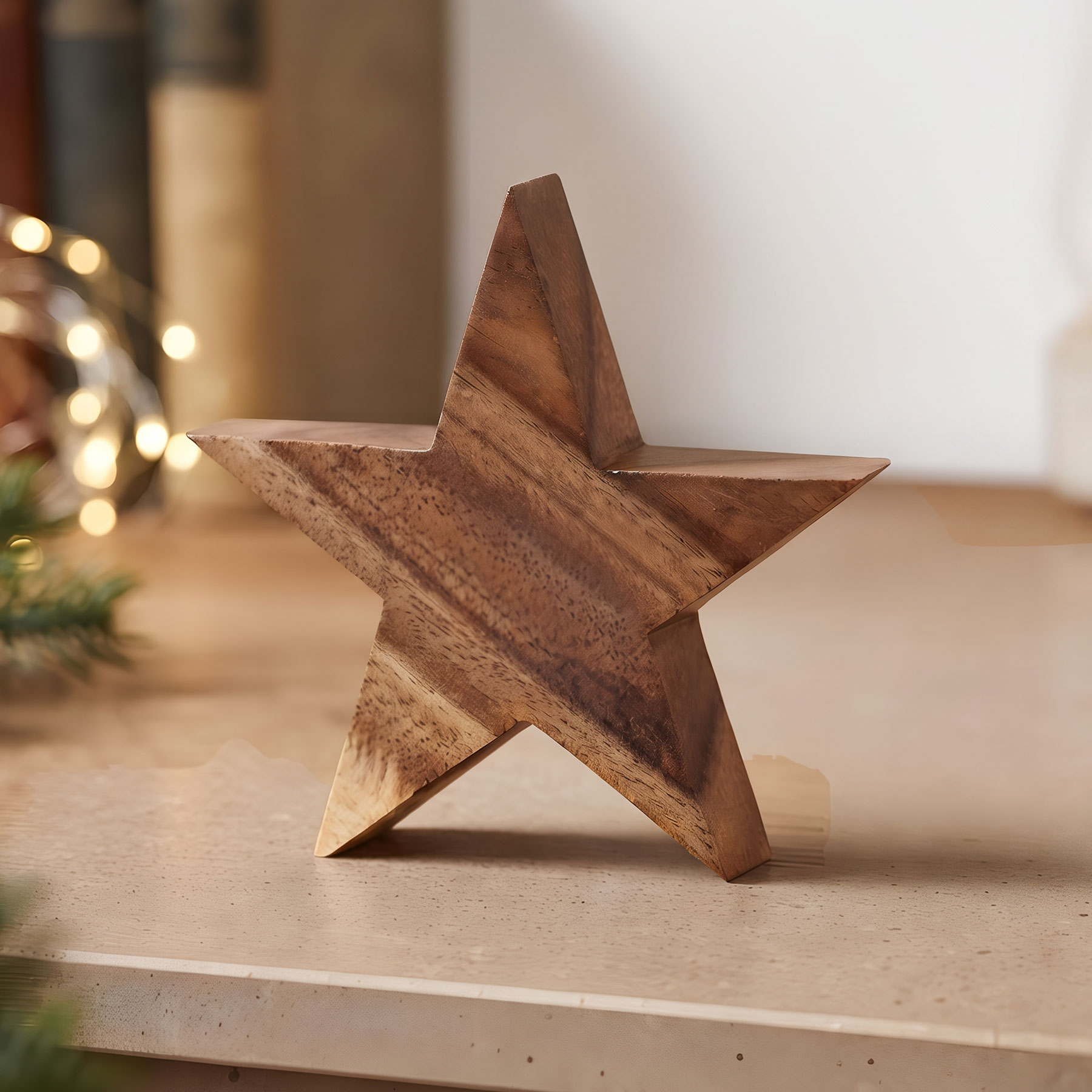 Stern Holzstern Akazie 12cm Akazienholz Braun Natur Deko Tischdeko Holzdeko