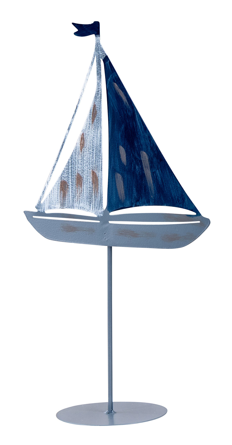 Deko Aufsteller Segelboot H35cm Grau Blau Weiß Metall Tischdeko Maritim Dekofigur
