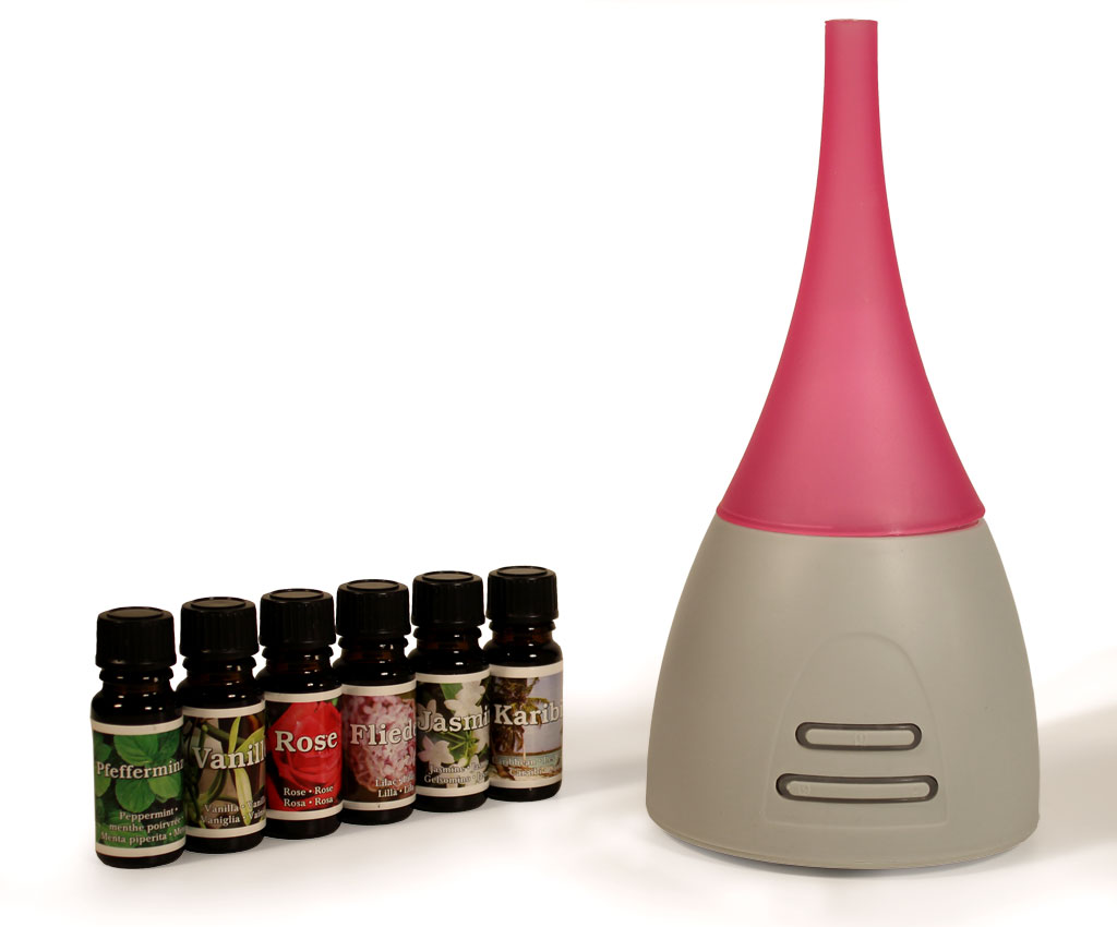 Diffuser Aroma Duftlampe Lampe LED Beleuchtung inkl. 6 Duftöle pink