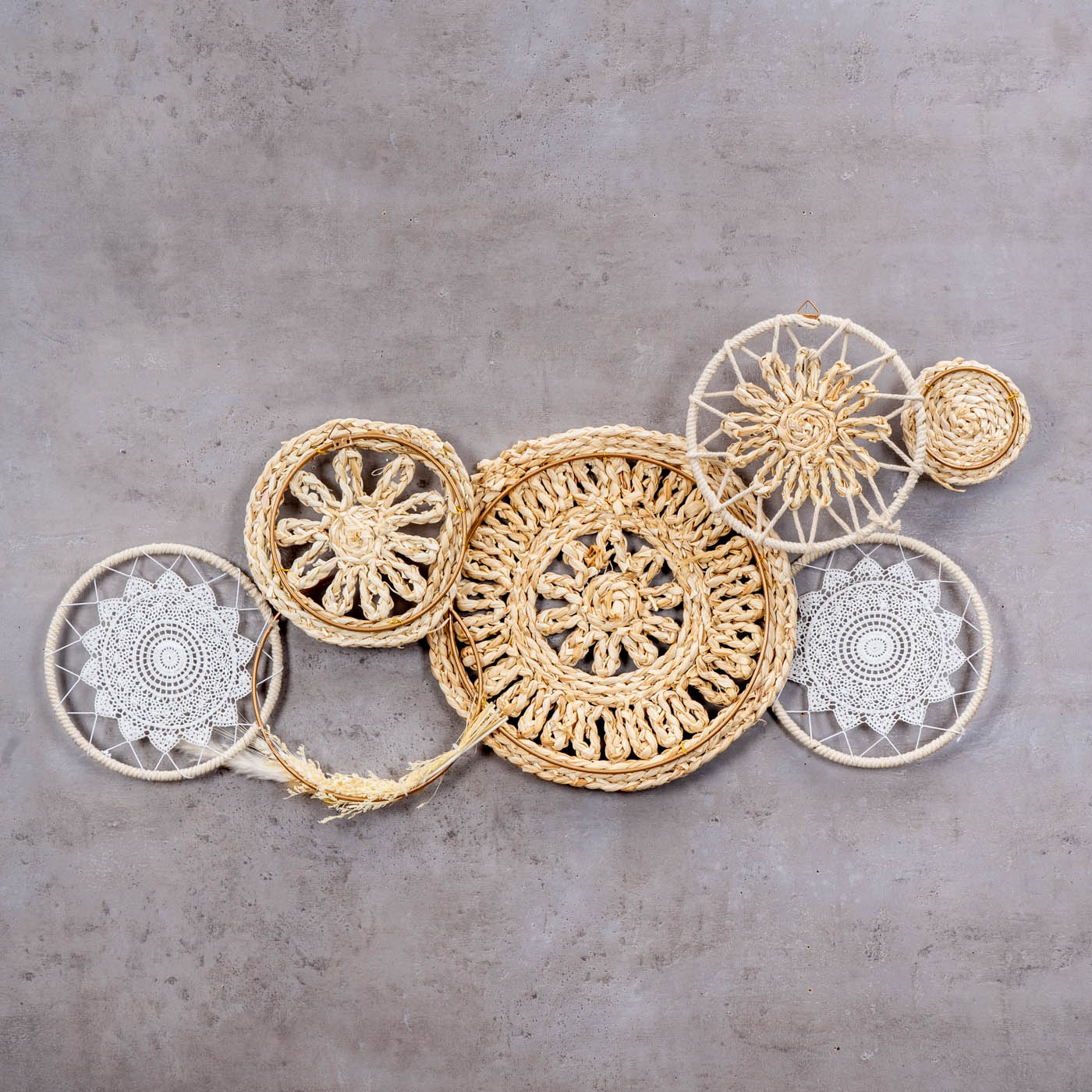 Boho Deko L89cm Natur Weiß Baumwolle Metall Wandbild Wanddeko Bohostyle Bild