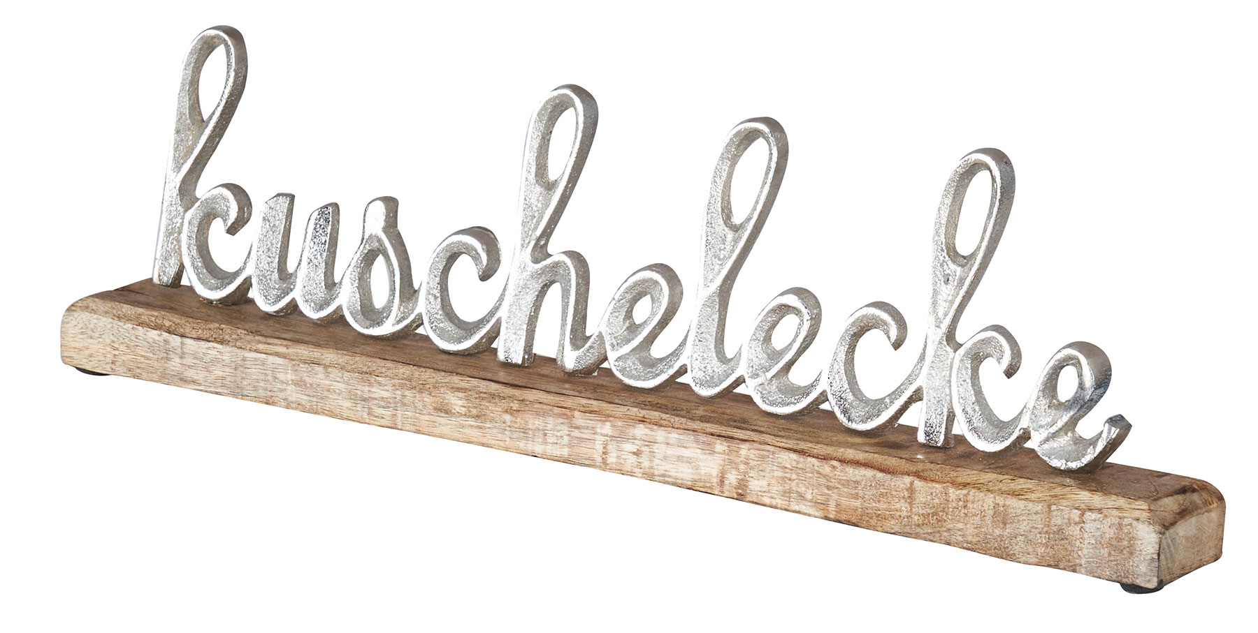 Schriftzug Kuschelecke L40cm Silber Mango Holz Tischdeko Geschenk Aufsteller