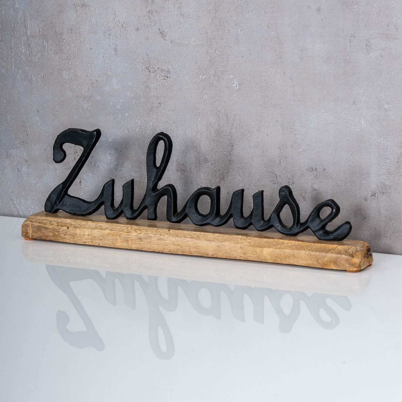 Schriftzug Zuhause L40cm Metall Schwarz Mango Holz Tischdeko Deko Aufsteller
