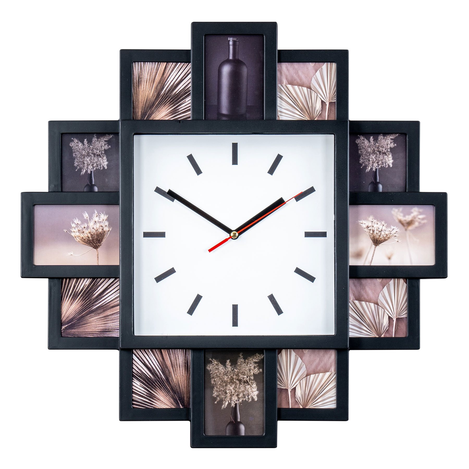 Fotouhr Wanduhr 12 Fotos schwarz - Bilderrahmen Fotogalerie Foto Uhr