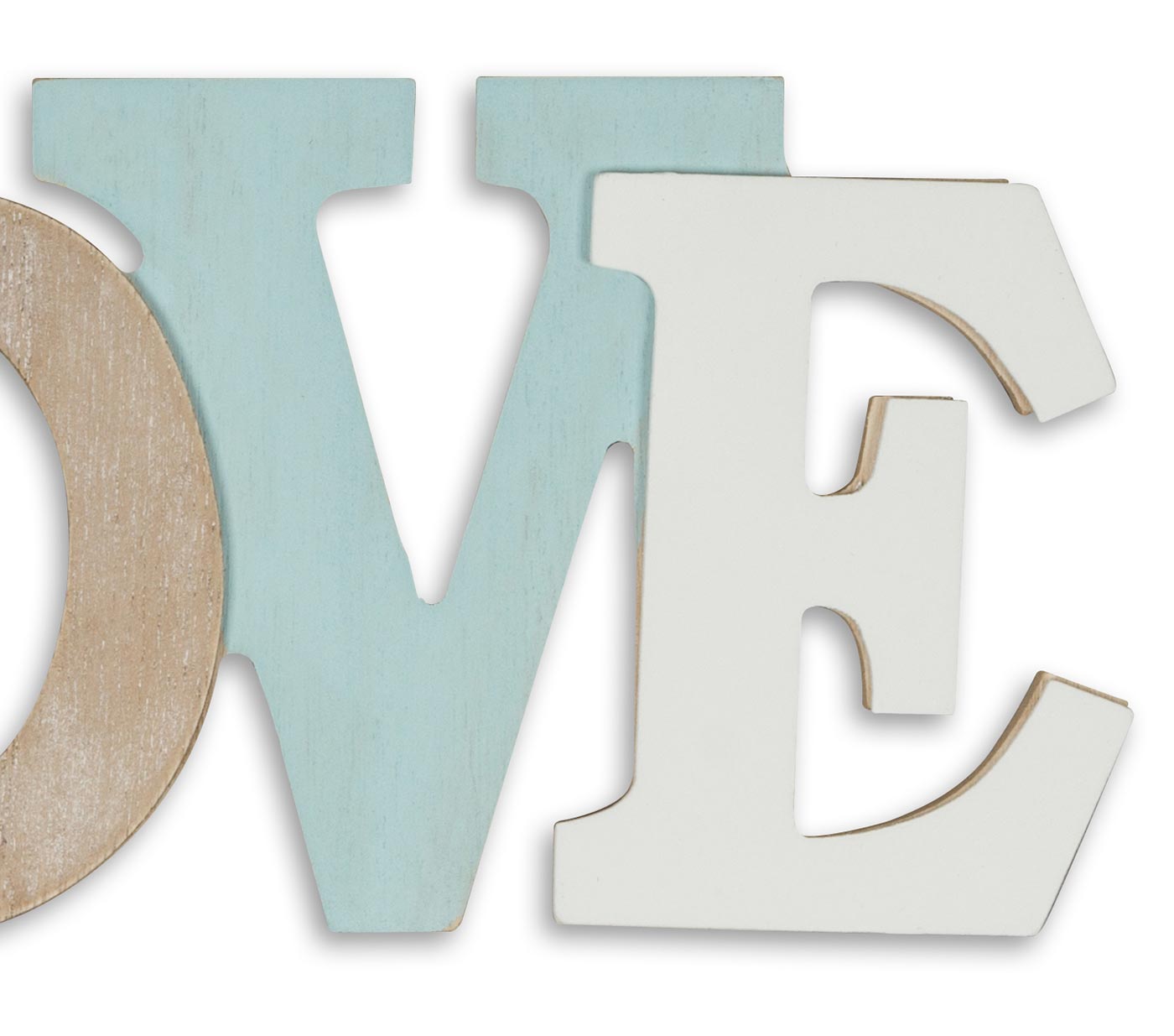 3D Schriftzug Love Holz 30x13cm Blau Weiß Natur Buchstaben zum Hängen