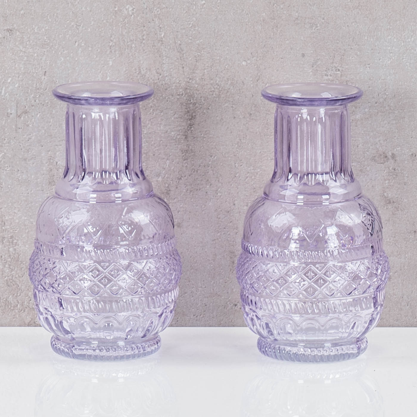 2er Set Vase Violett Transparent Glas Lila Dekovase Blumenvase Tischdeko Glasvase