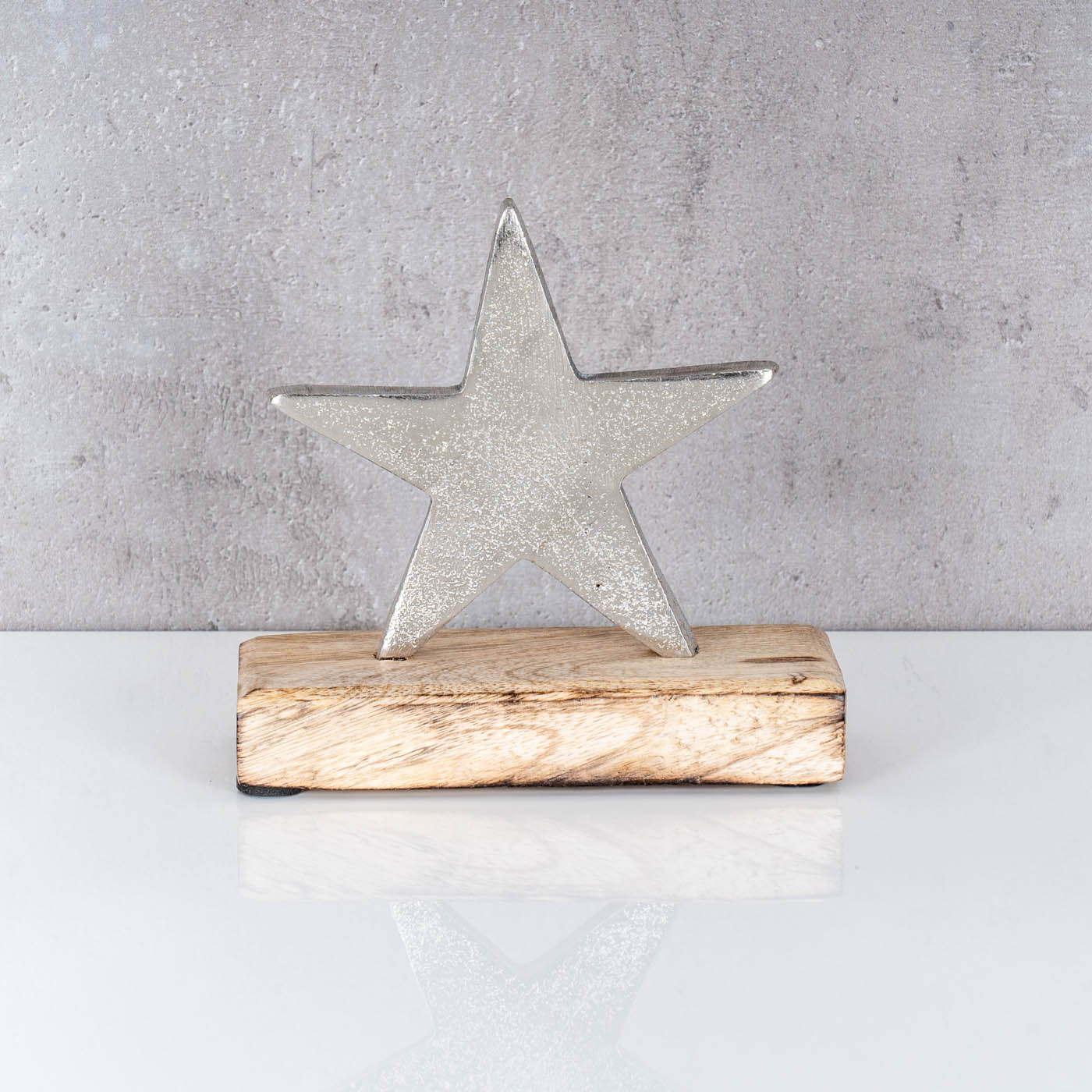 Stern 12x12cm Metall Mango Silber Braun Tischdeko Holz Metallstern Dekoration