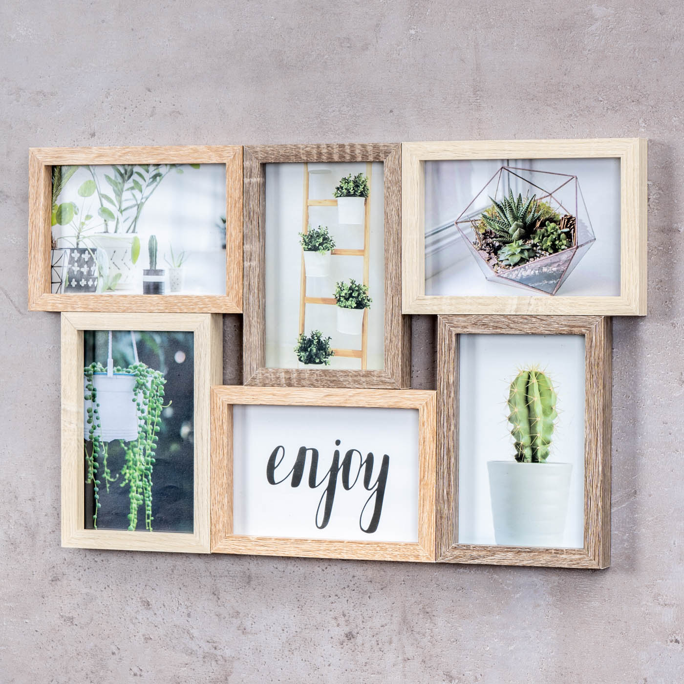 Bilderrahmen 6 Fotos 10x15 Fotorahmen Natur Eiche Holz Glas Wanddeko Fotogalerie