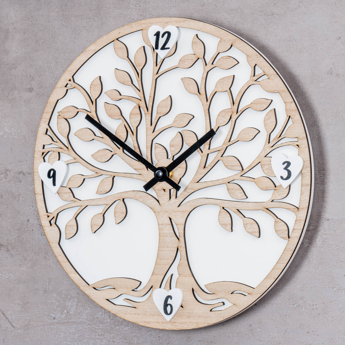 Wanduhr Holz 30x30cm Baum des Lebens Rund Uhr Wanddeko Holzuhr Wandbild  Deko