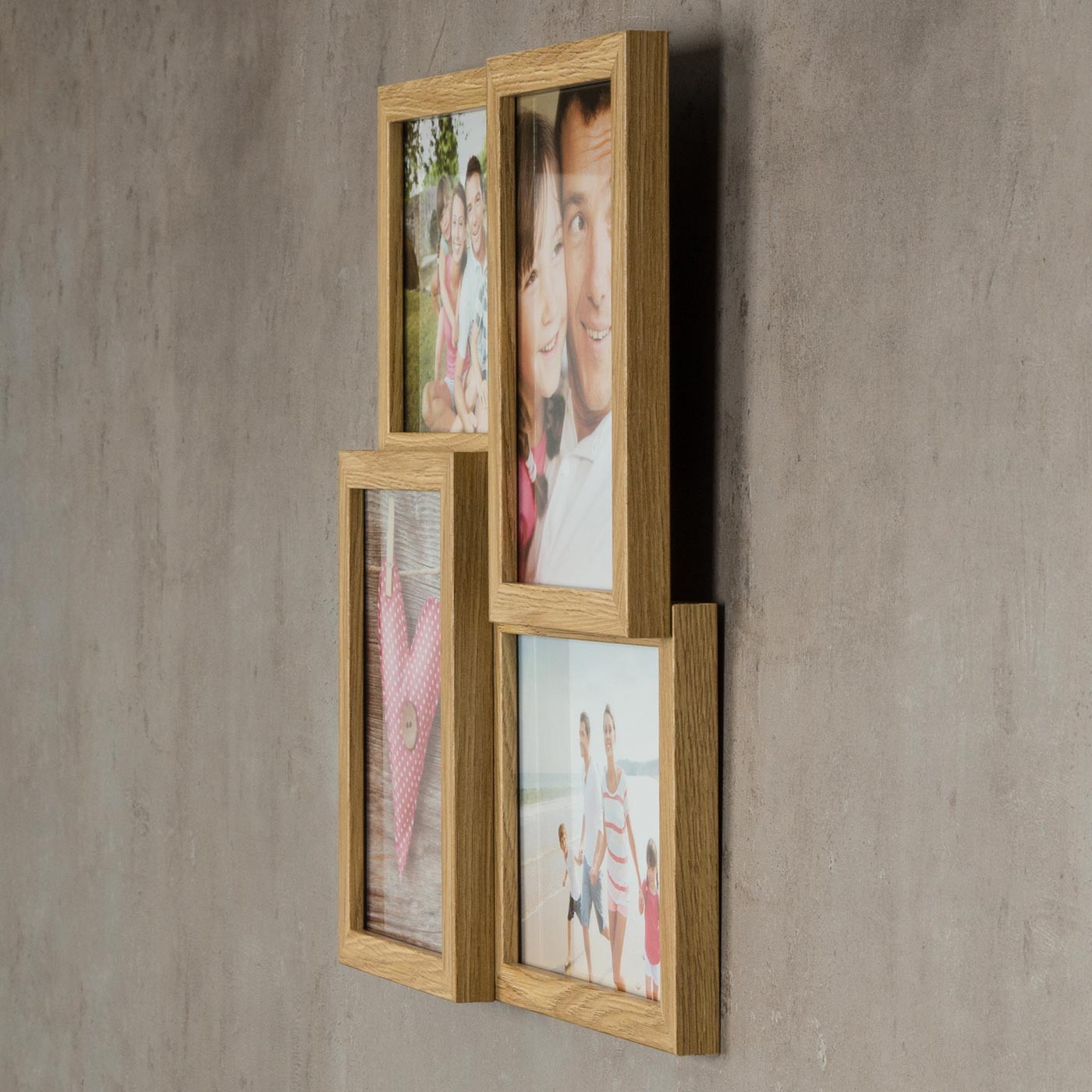 levandeo Bilderrahmen Collage B x H: 34x34cm 4 Fotos 13x18 Eiche MDF Holz Glas