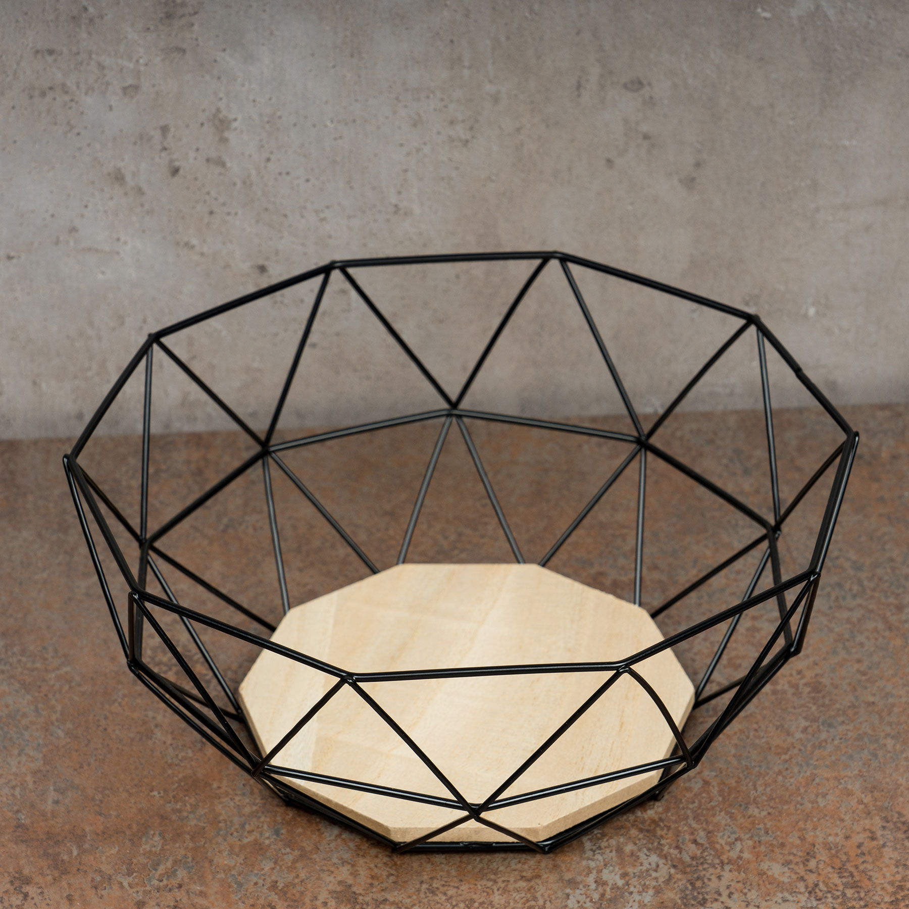 2er Set Korb Metall Schwarz 26x12cm Modern Holz MDF Braun Schüssel Schale Design