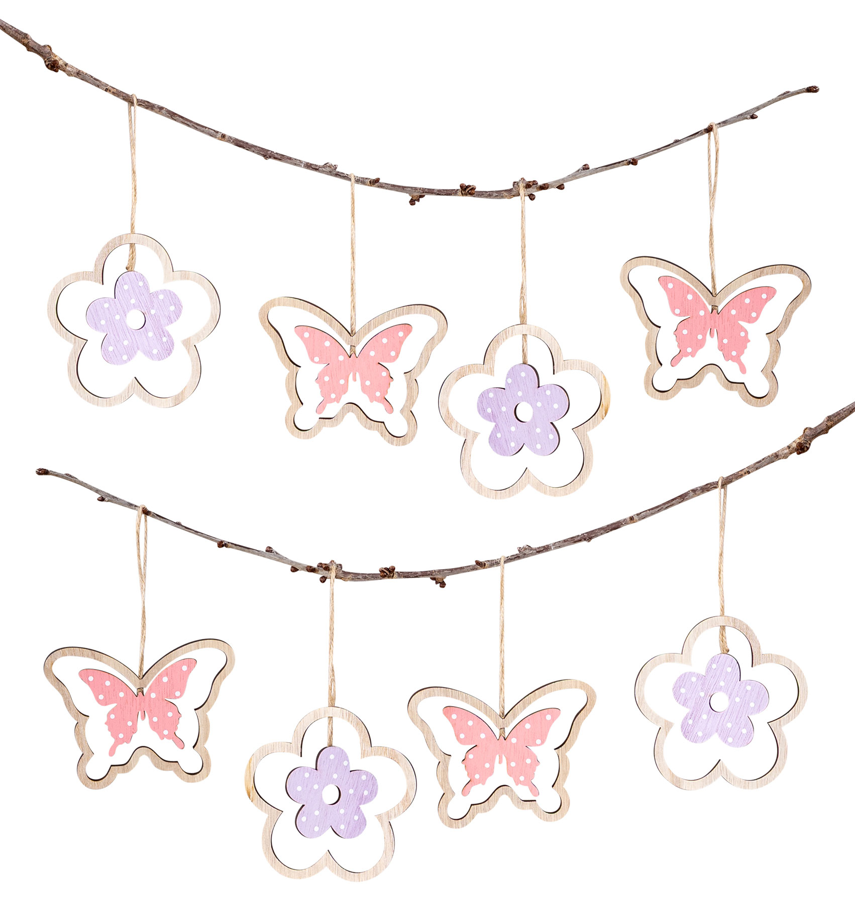 8er Set Holz Anhänger Schmetterling Blume Natur Rosa Lila Dekohänger Frühling