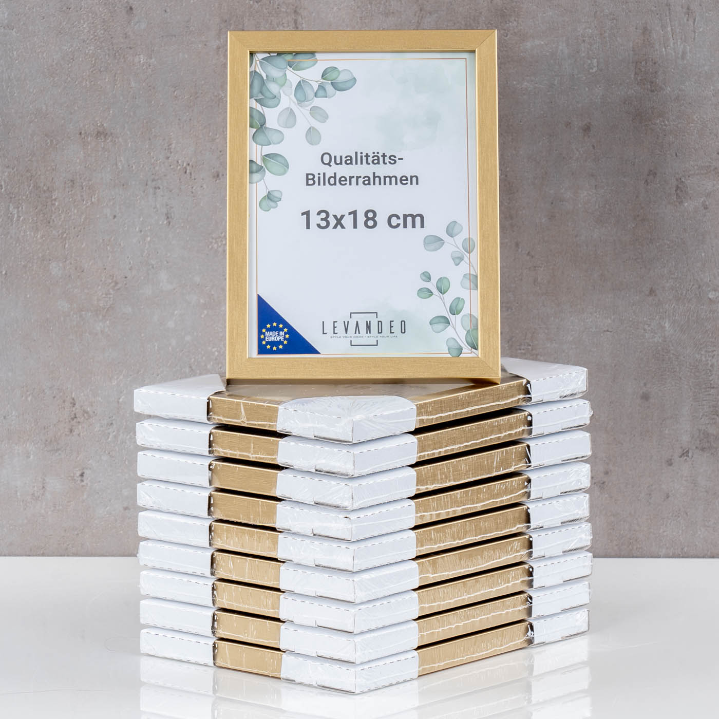 10er Set Bilderrahmen Echtholz Made in EU 13x18 Gold Glasscheibe Fotorahmen