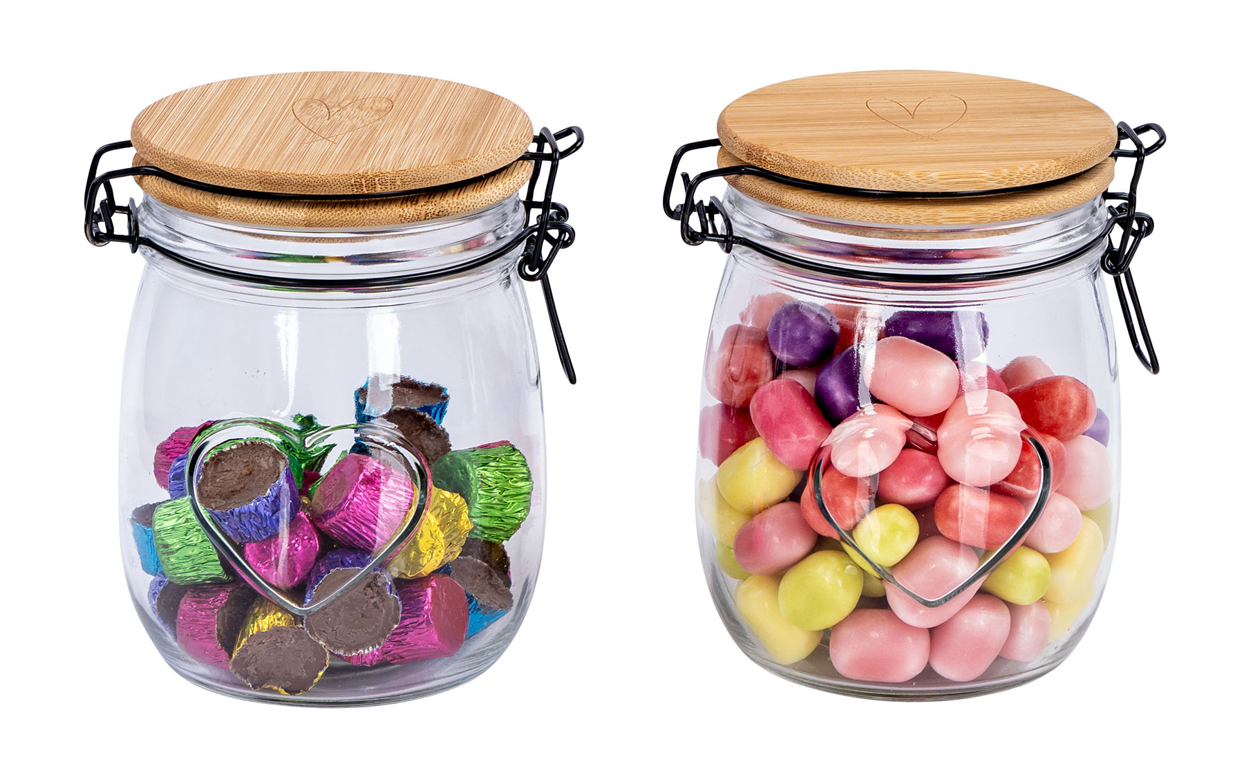 2er Set Vorratsgläser H14cm 700ml Herz Bambusdeckel Bonbonglas Küchenaccessoire