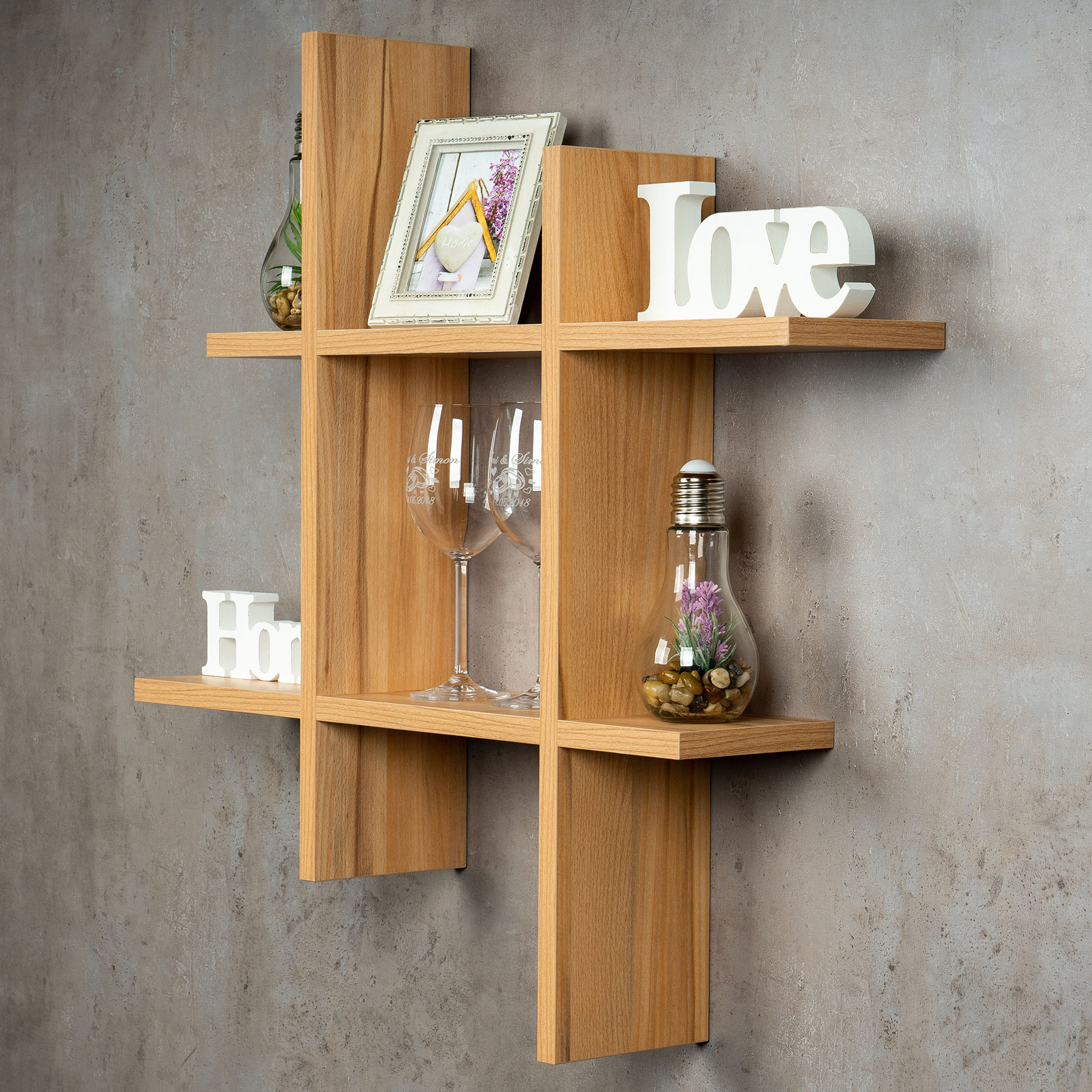 levandeo Hashtag Regal 75x75cm Wandregal Holz Kernbuche Bücherregal Hängeregal
