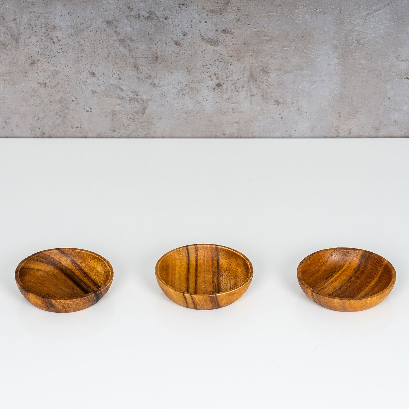 3er Set Teller Akazie 10x2,5cm Rund Holz Design Schale Snackschale Dekoteller