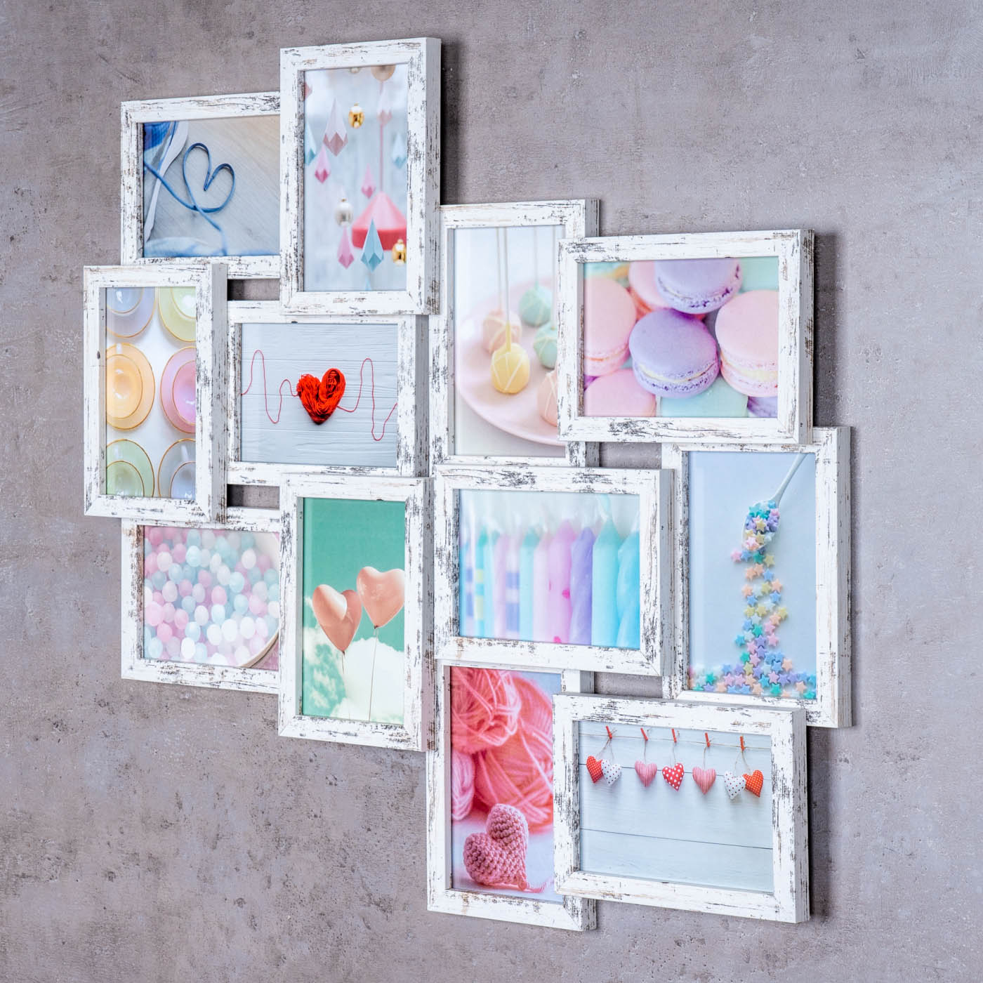 Bilderrahmen 58x55cm Collage 12 Fotos 10x15 Shabby Chic MDF Holz Fotorahmen